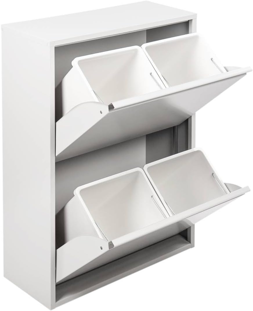 Dmora Pattumiera Achros, Cestino portarifiuti, Bidone per Raccolta differenziata, Mobile per Spazzatura, 60x25 h93 cm, Bianco