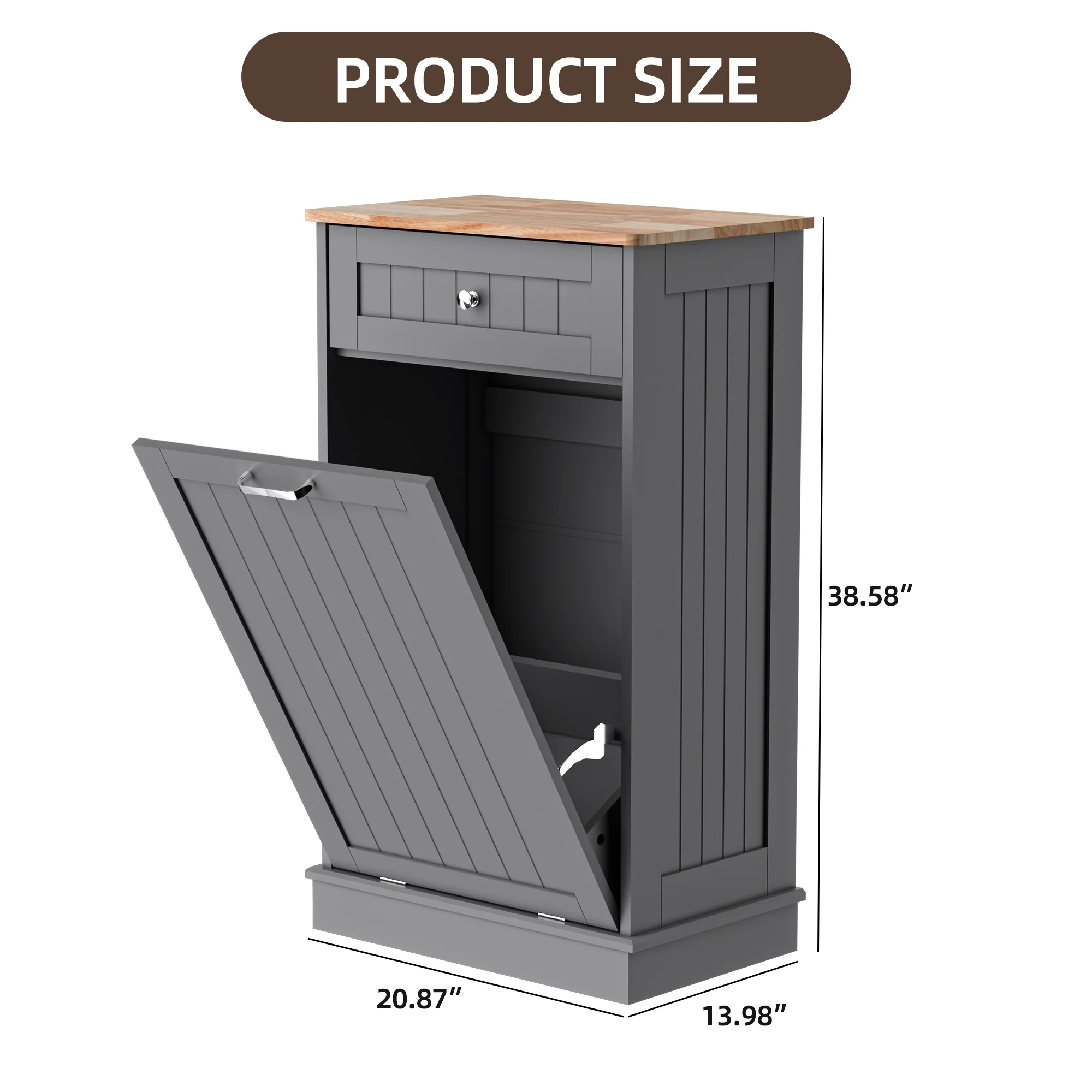 HARIPUL Single Tilt Out Trash Cabinet for 13 Gallon Waste Bin, Free Standing Kitchen Trash Can Cabinet with Drawers, White