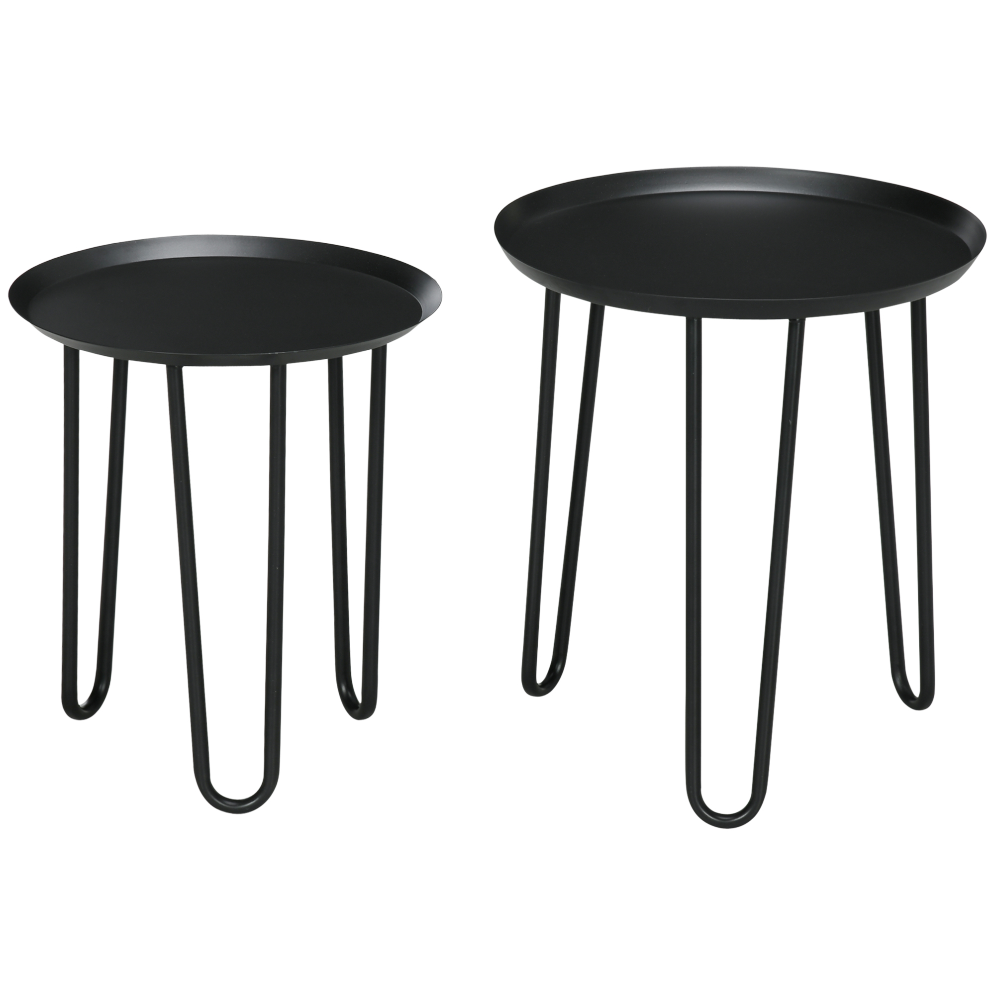 HOMCOM 2er-Set Beistelltische im Skandi-Design, Couchtische, Haarnadelbeine, Schwarz