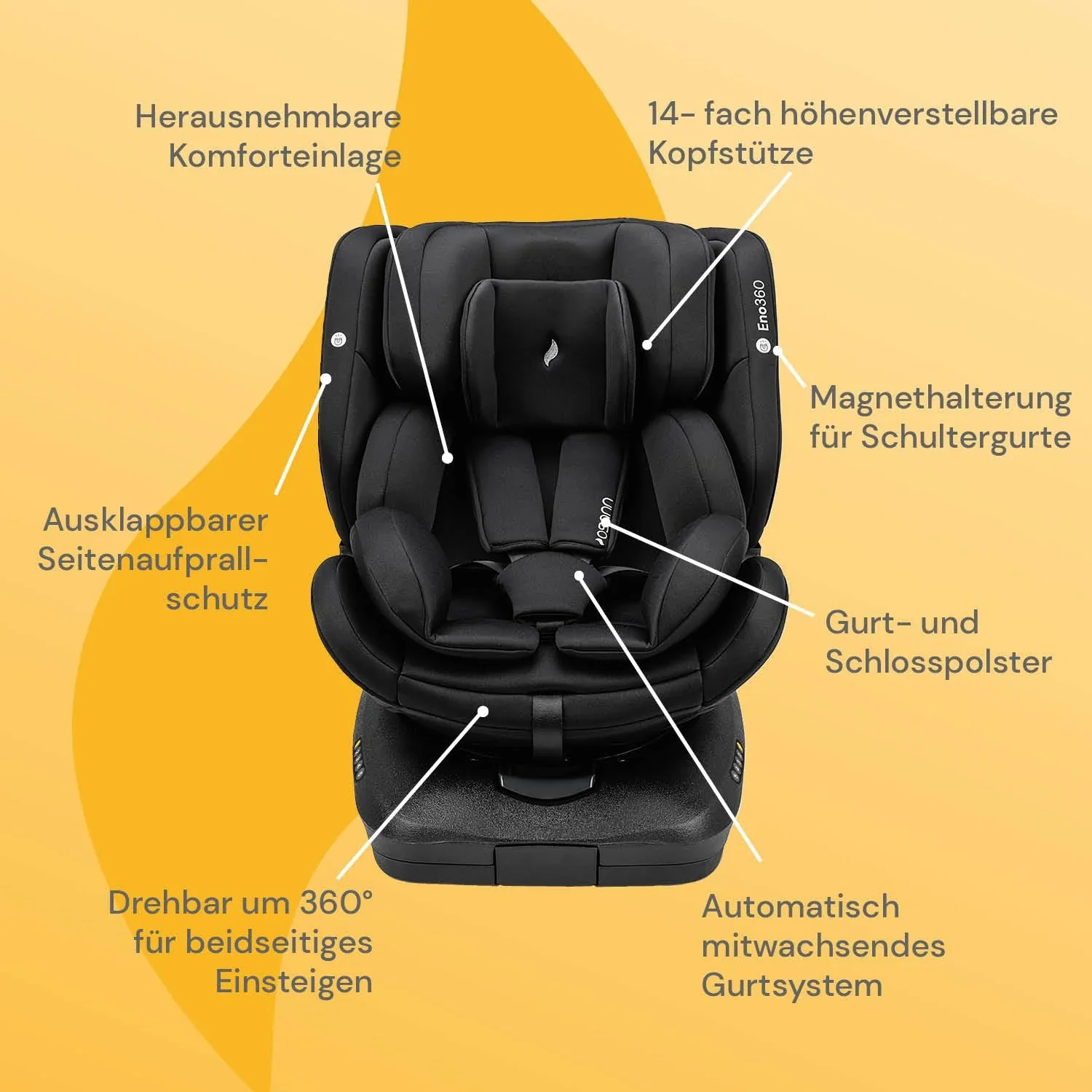 Osann Eno360 i-Size, drehbarer Kindersitz 40-150 cm, Reboarder mit Isofix, Baby Autositz �C Dark Grey Melange
