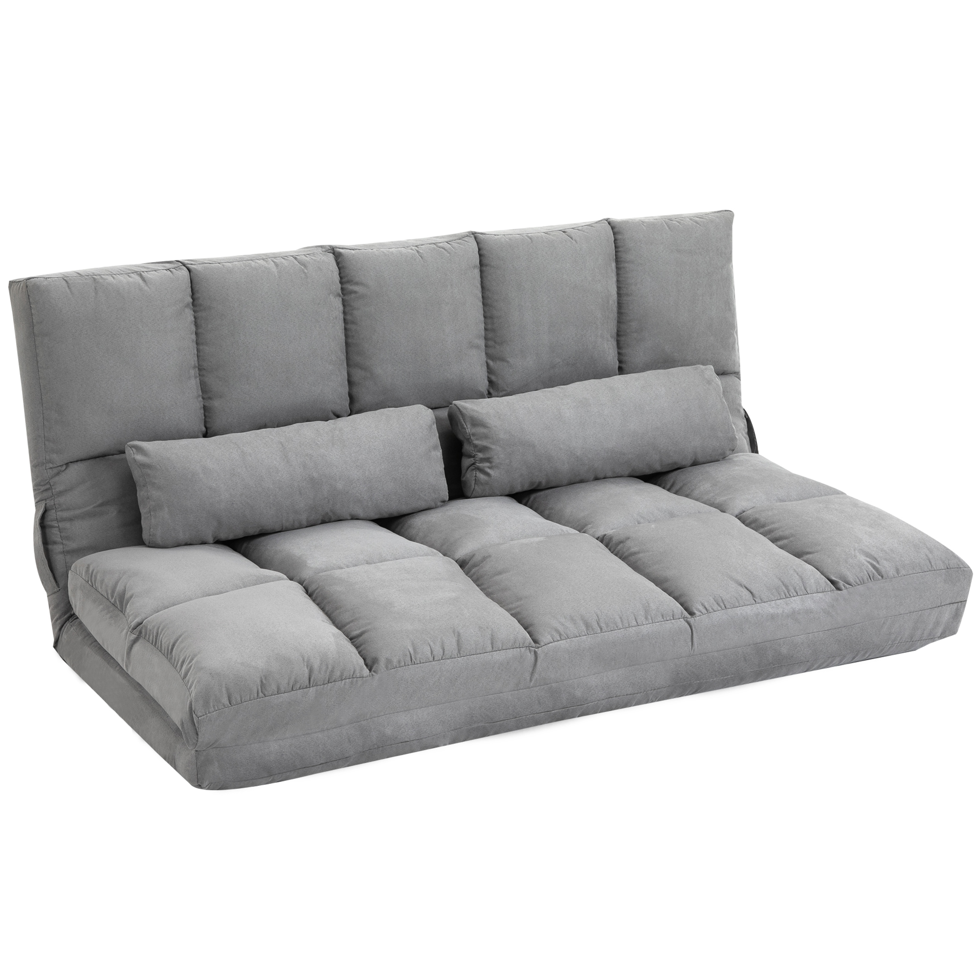 HOMCOM Bodensofa Klappbar als Liege, 7-fach Verstellbare Rückenlehne und Kissen, Modernes Sofa für TV, Spiele, Lesen, Yoga, Büro, 130x73x60 cm, Hellgrau