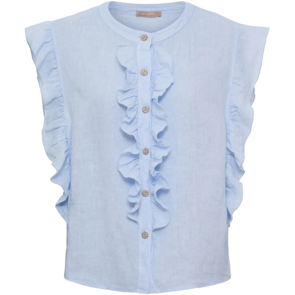 Linen Ruffle Top �C Sky | Women's Luxury Linen Top
