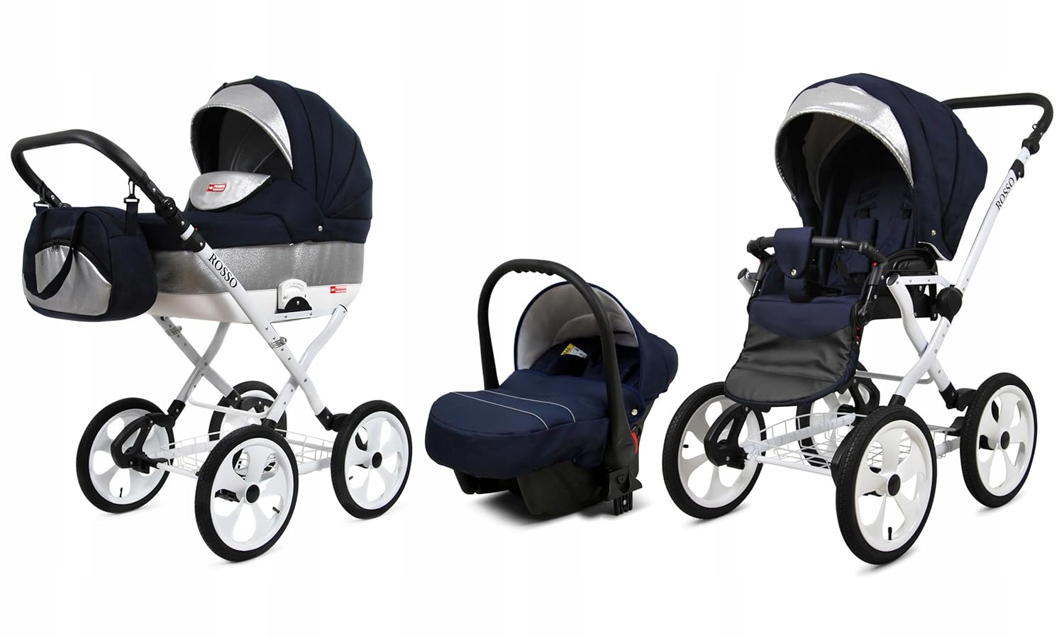 BabyLux® Bambimo Kinderwagen Set 2 in 1 - Rosso - incl. Babywanne, Buggy Sportsitz - Kinderwagenset - Kombikinderwagen mit Wickeltasche, Regenschutz, Moskitonetz, Cupholder usw.