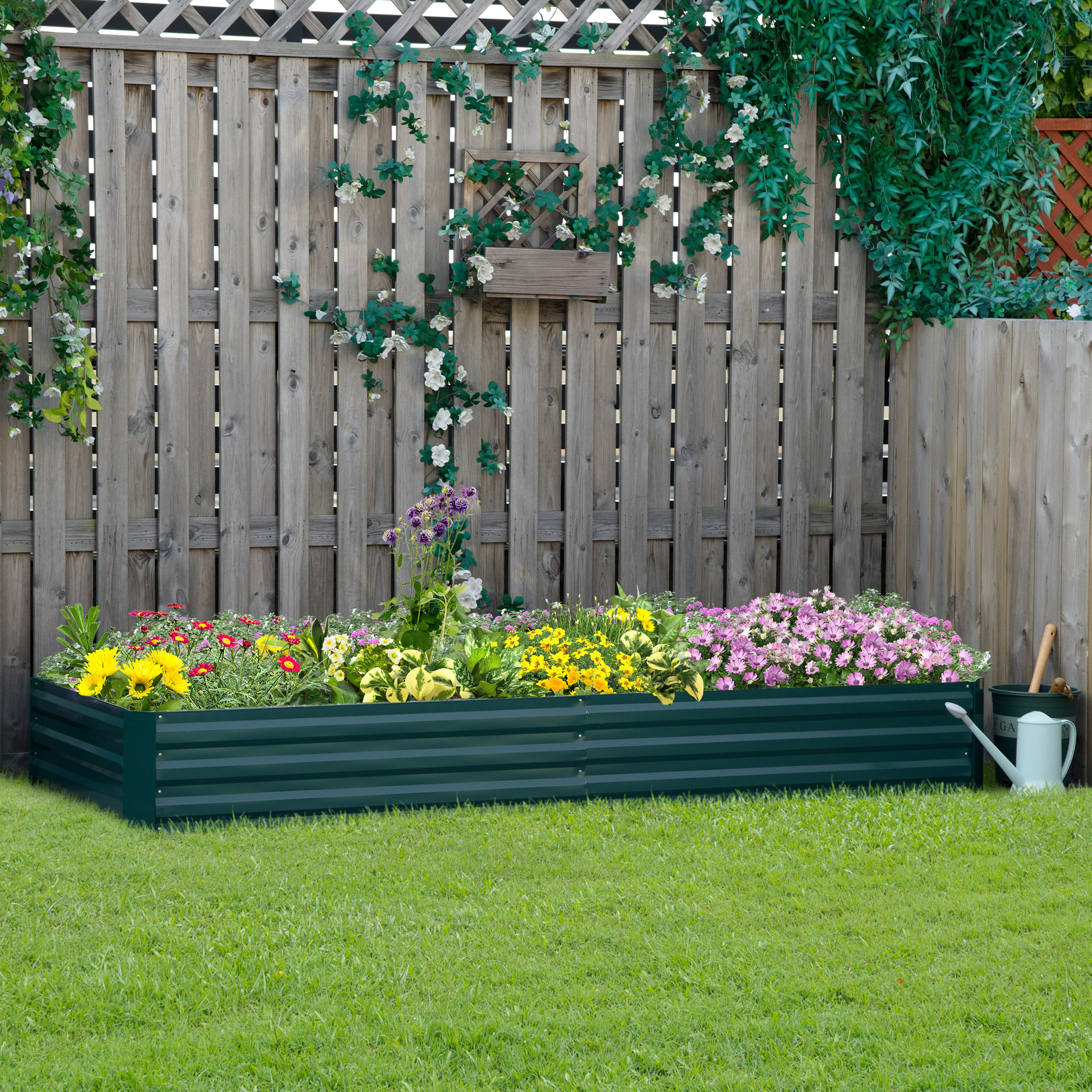 Outsunny Stahl-Hochbeet, offener Boden, einfacher Aufbau, 95L x 90,5B x 29,8H cm, Grün