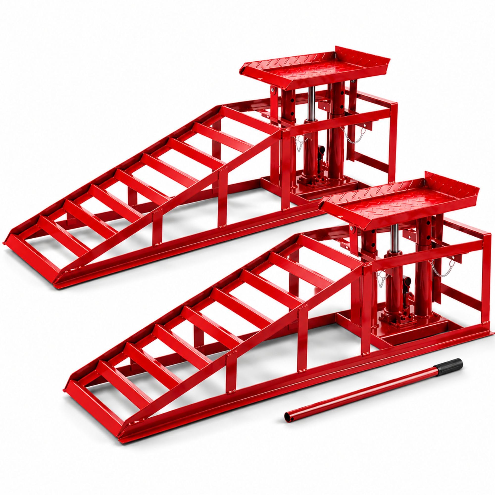 2 Auffahrrampen mit hydraulischem Wagenheber, höhenverstellbar von 290 bis 375 mm, Belastbarkeit 2 t, für PKW und Kleintransporter