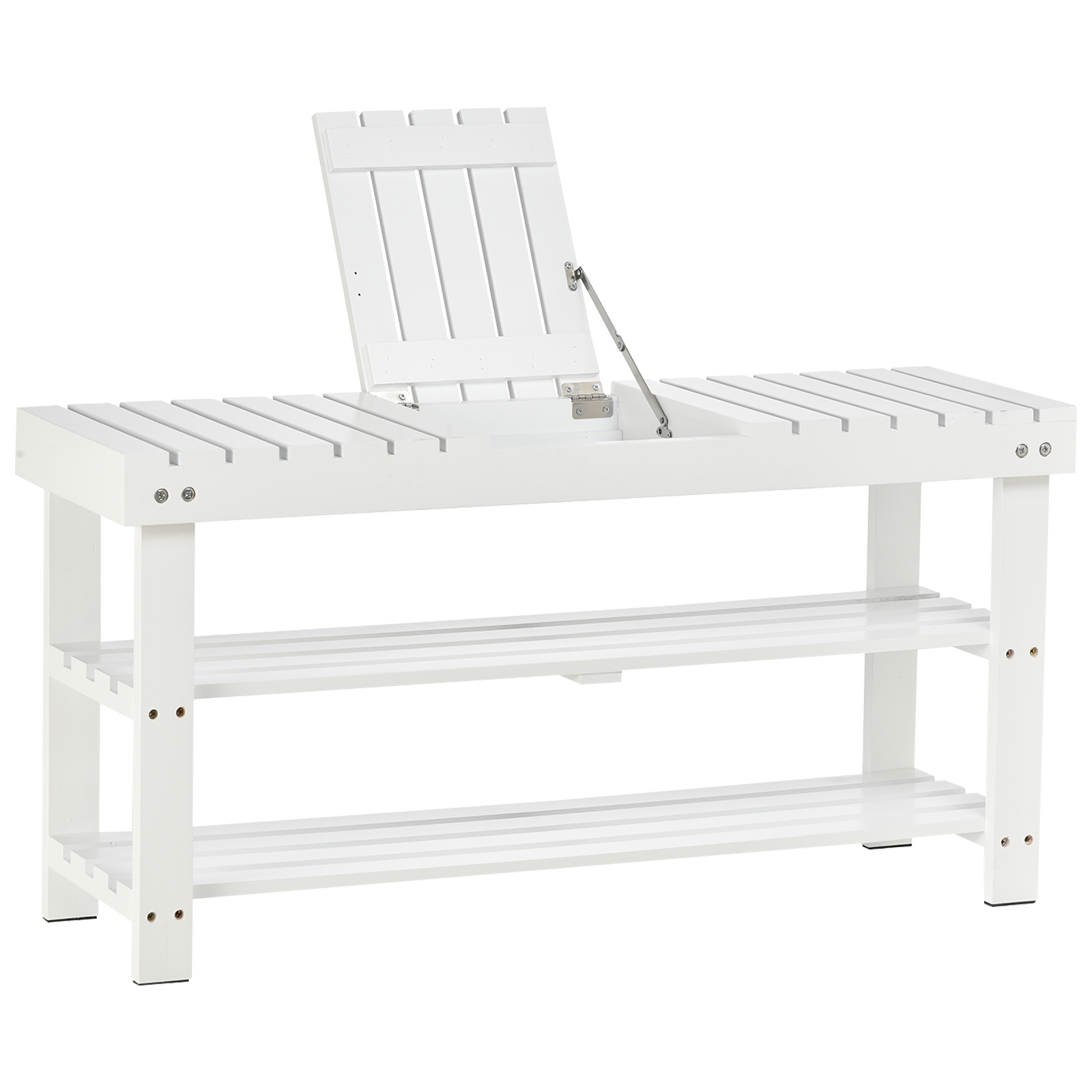 HOMCOM Schuhschrank aus Holz mit 3 Ebenen, Aufbewahrungsregal und verstecktem Fach, 90 x 29 x 45 cm, weiß