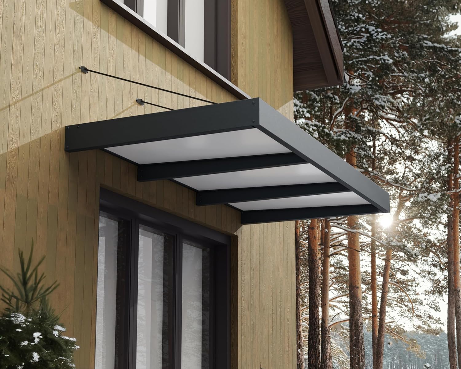 Canopia by Palram Sophia XL 3000 Door Canopy 140 x 286 cm Grey and White Opal Sun Shade for Home Door with Gutter