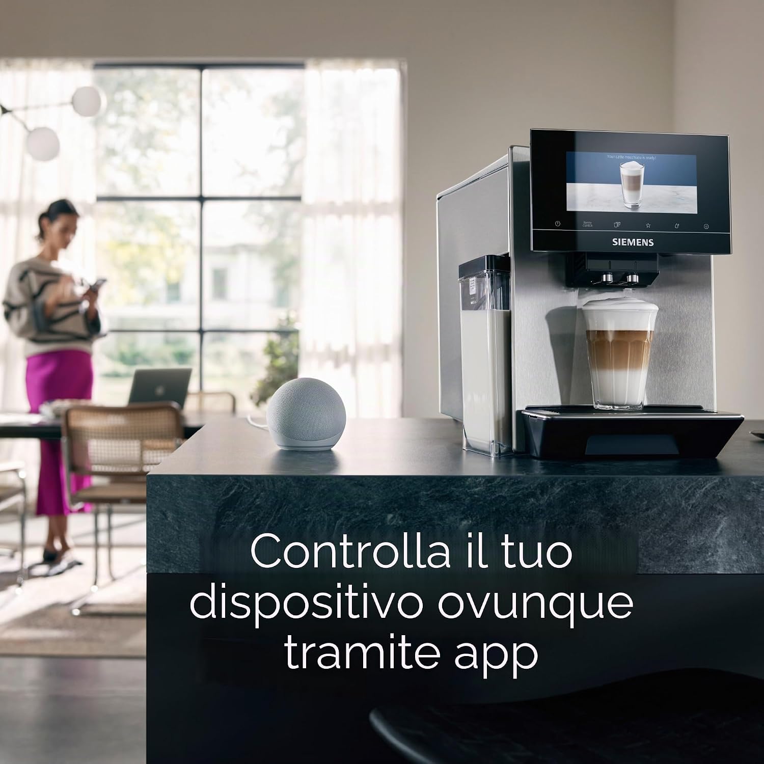 SIEMENS Macchina da caffè automatica EQ900 plus TQ903DZ3, pulizia automatica e decalcificazione, controllo app, display intuitivo, modalità barista, riduzione del rumore, smerigliatrice premiata, 1500