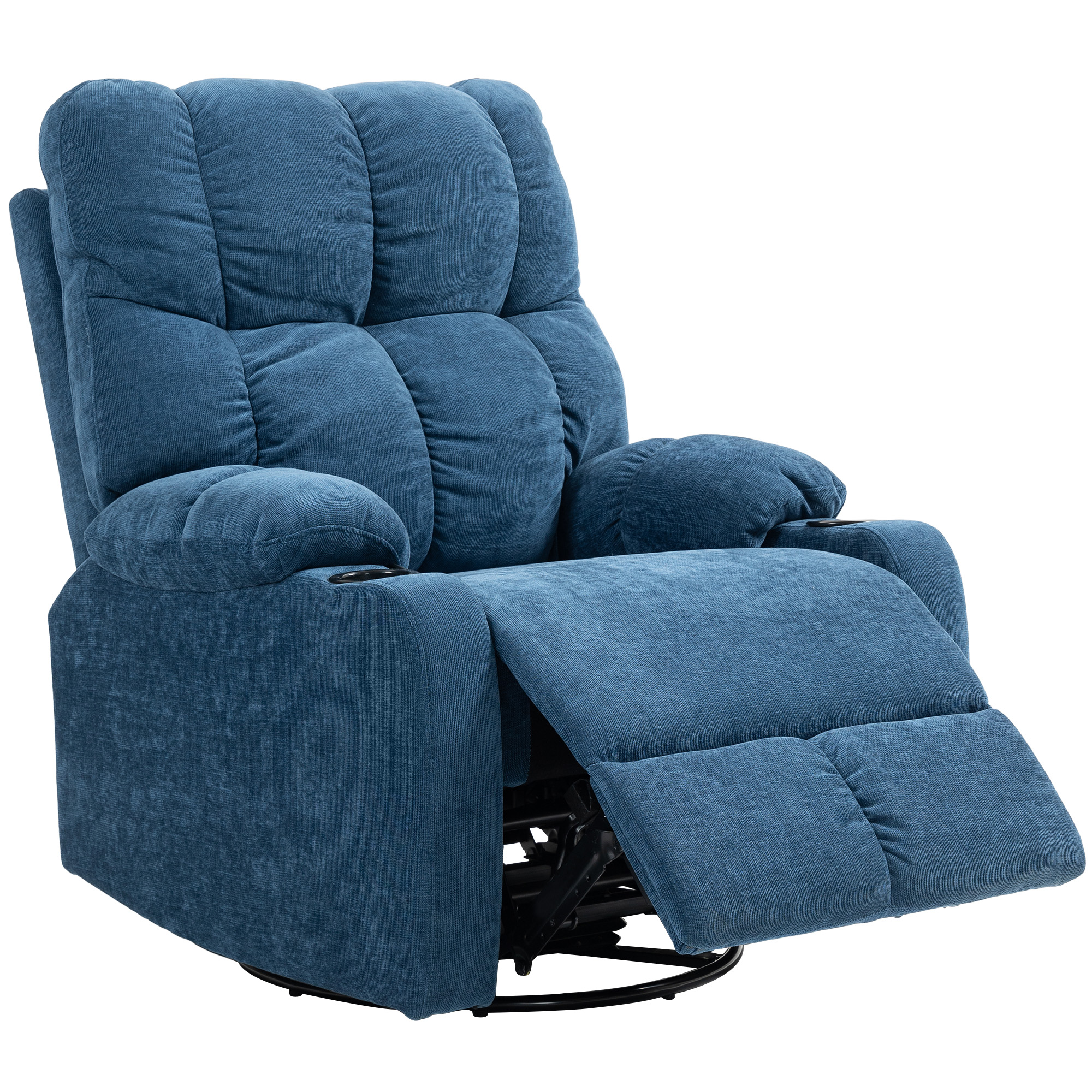 HOMCOM Relaxsessel mit Fußstütze, Liegesessel, drehbar, bis 150 kg, Stahlrahmen, 88x96x108cm, Dunkelblau