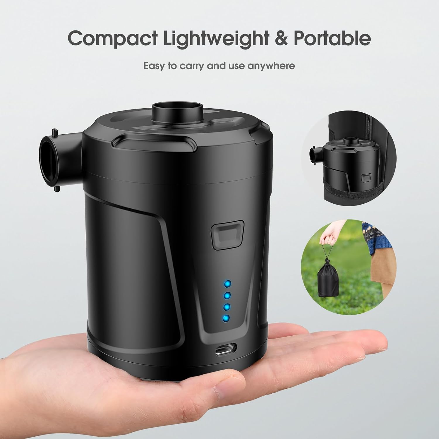 SUPPOU Pompa Elettrica, 5200mAh Pompa Elettrica per Materasso Gonfiabile può essere rapida per Gonfiare e Sgonfiare, Adatto per Materasso Gonfiabile, Materassino Campeggio, Piscina Gonfiabile