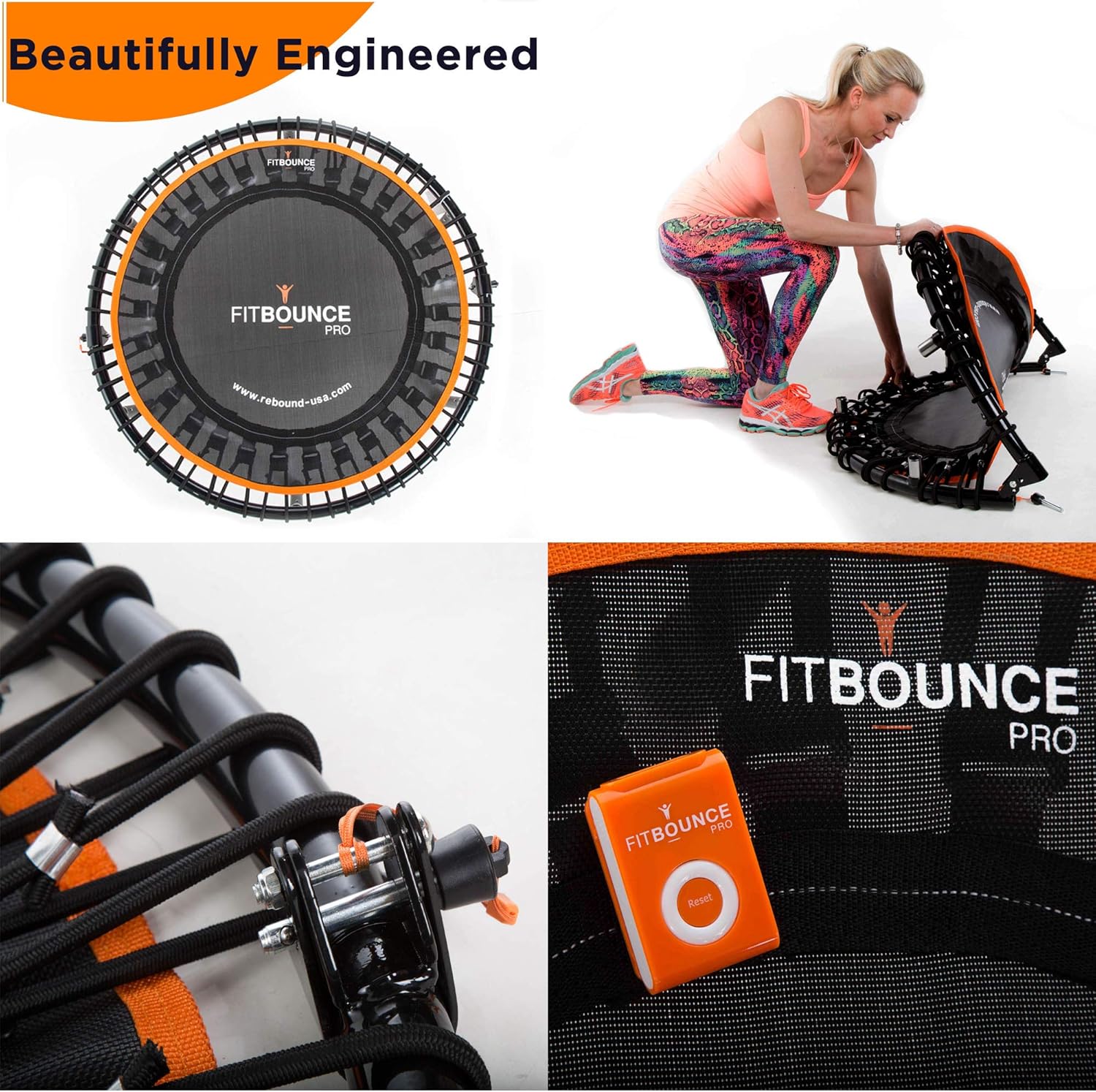 FIT Bounce PRO USA Bungee Rebounder, Folding Mini Trampoline