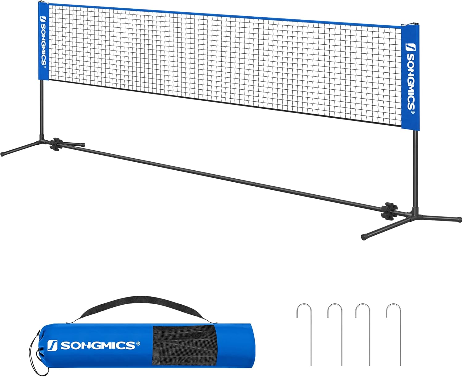 SONGMICS Rete da badminton da 3 m, rete da pallavolo, altezza pali regolabili, set portatile per tennis