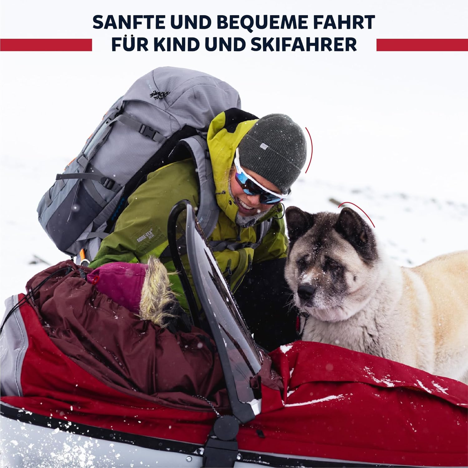 Kinder Pulk Schneeschlitten mit Gurt & Deichsel – Sicherer Premium Winterschlitten für Skifahren, Wandern, Trekking & Freizeit