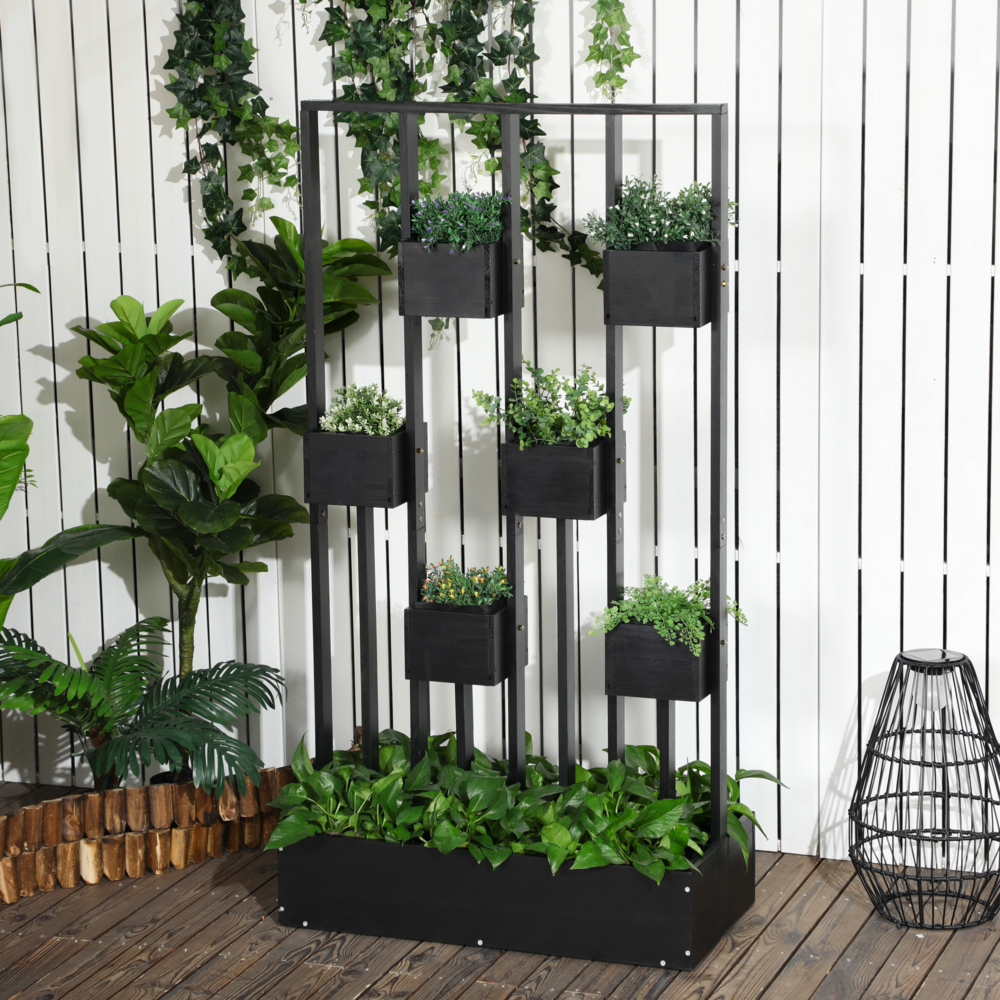 Outsunny Pflanzkasten-Kombination, modulares Design, Standrahmen, Naturholz, schwarz, 90 x 45 x 170 cm