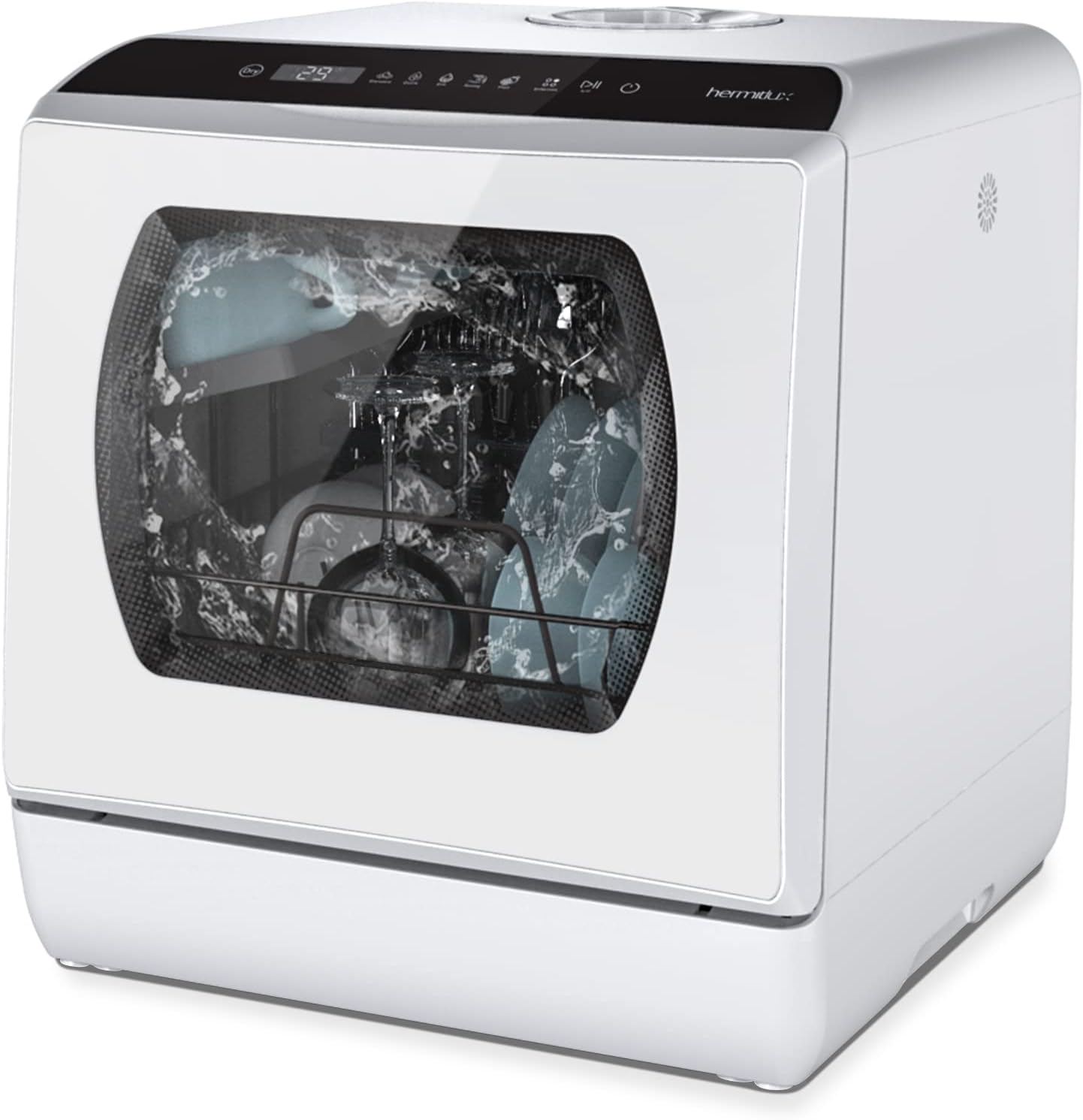 Hermitlux Lavastoviglie portatile con 4 Coperti, Serbatoio dell'acqua da 5 L, Lavastoviglie Piccola da 6 Programmi, Bianco