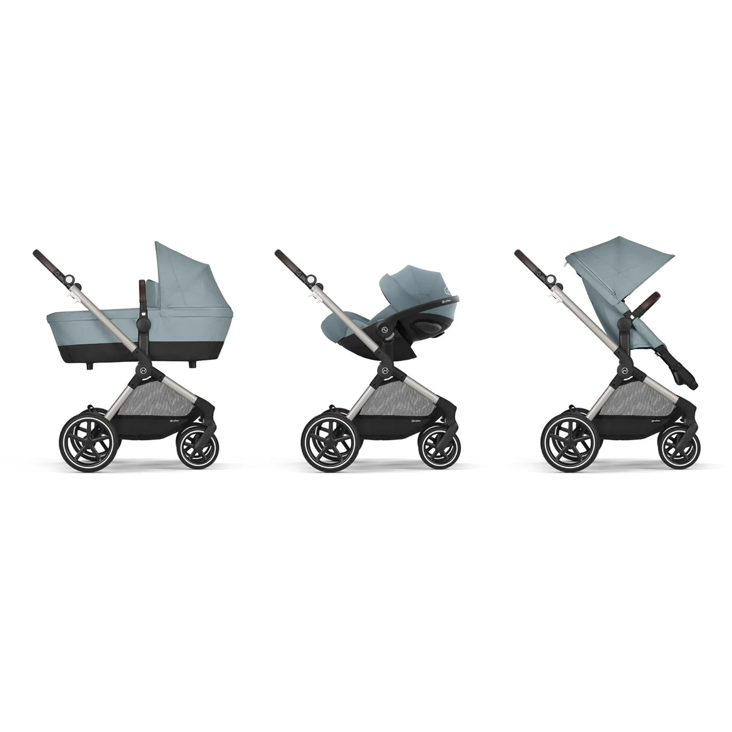 CYBEX Gold Kinderwagen EOS Lux 2-in-1 mit Babyschale Aton B2 i-Size und Babyschalen-Adapter, Reisesystem, Ab Geburt bis 22 kg (ca. 4 Jahre), Moon Black (Schwarz)