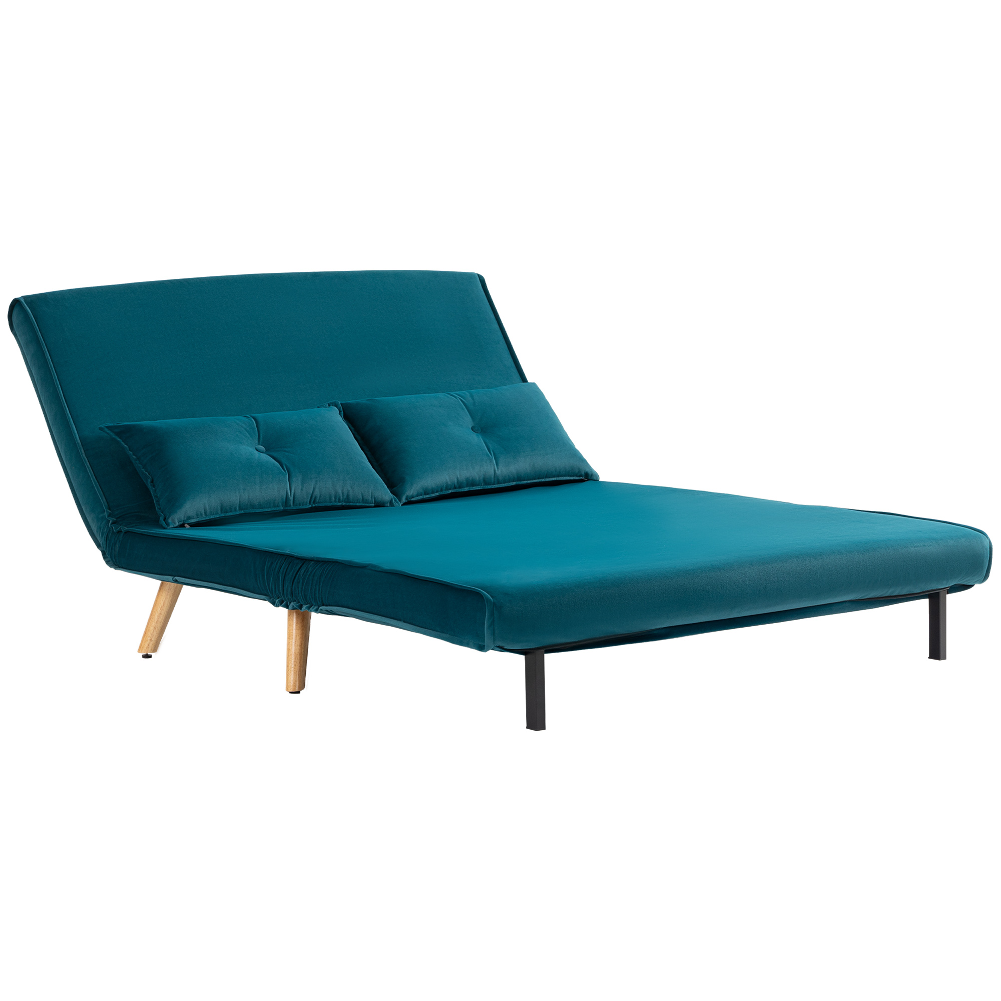 HOMCOM 2-Sitzer-Schlafsofa, Bettsofa, in Bett umwandelbare Couch, verstellbare Rückenlehne, Stoffbezug, Metallrahmen, Grün