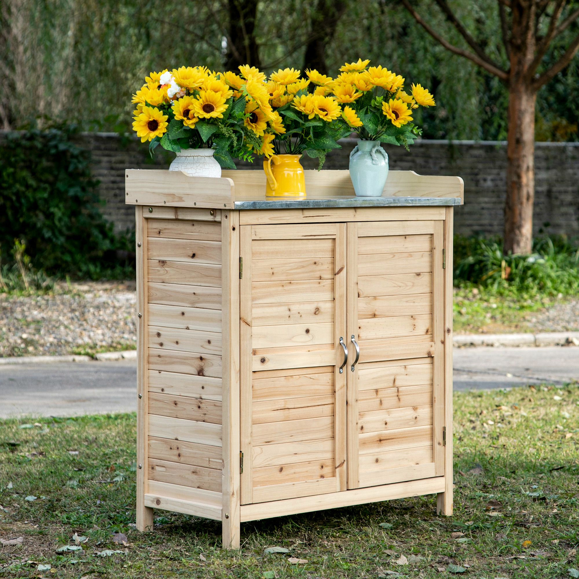 tuinkast houten apparatuur kast kast met 2 planken nature