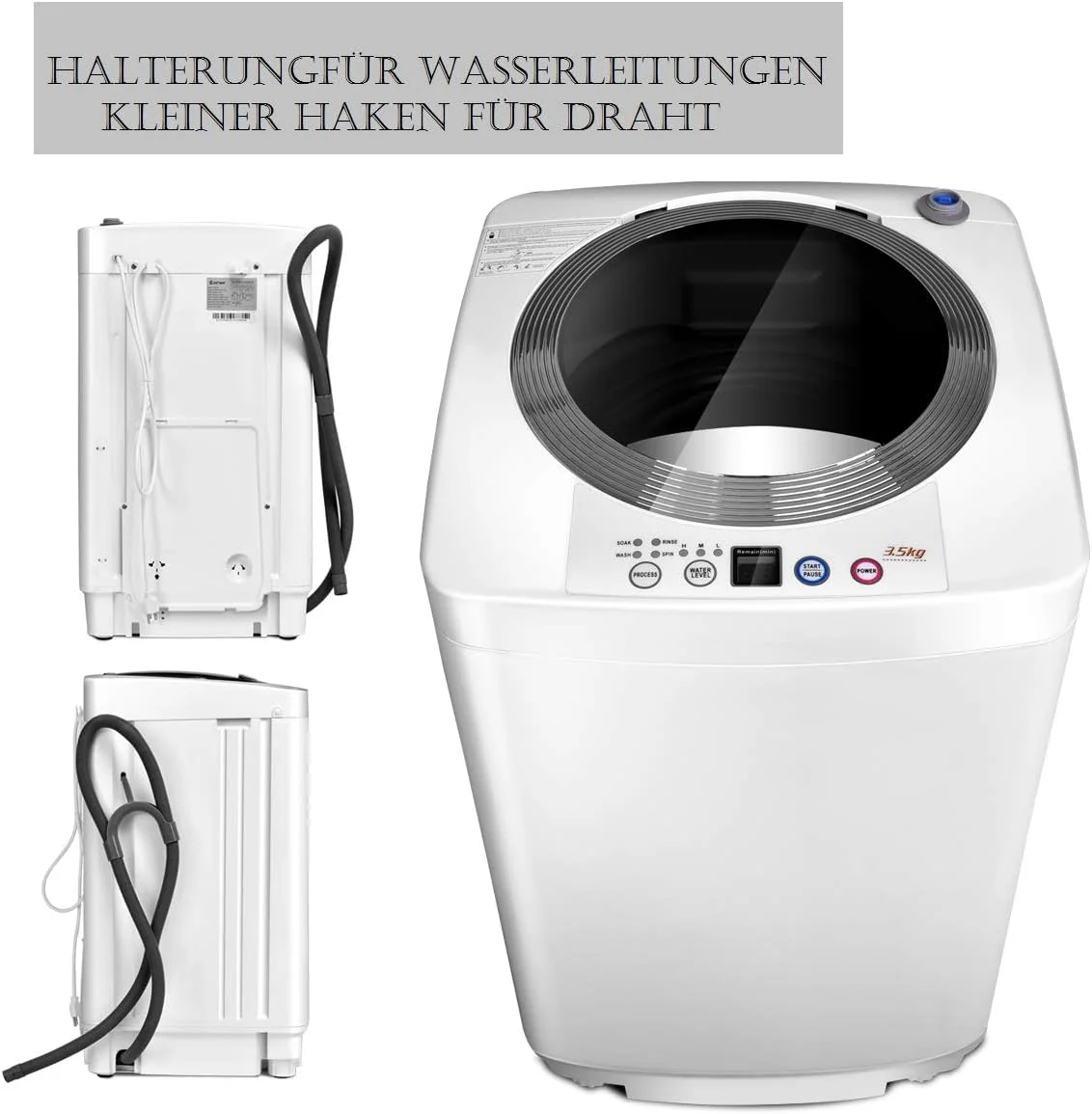COSTWAY Mini Wasmachine 3,5KG, Volautomatische Wasmachine met Centrifuge, 6 Programma's, Bovenlader Wasmachine incl. Pomp, 240W Kleine Wasmachine voor Appartement, Camper & Camping