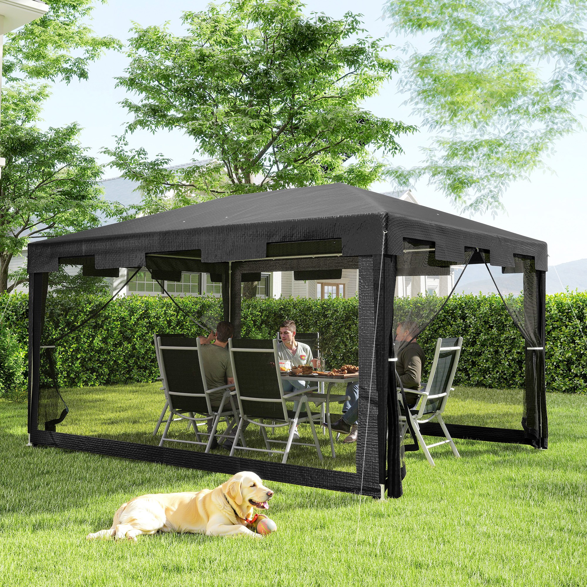 Outsunny Pavillon Gartenzelt 3 x3 m Pavillon, wetterbeständig, faltbar, 395cm x 295cm x 255 cm, Schwarz