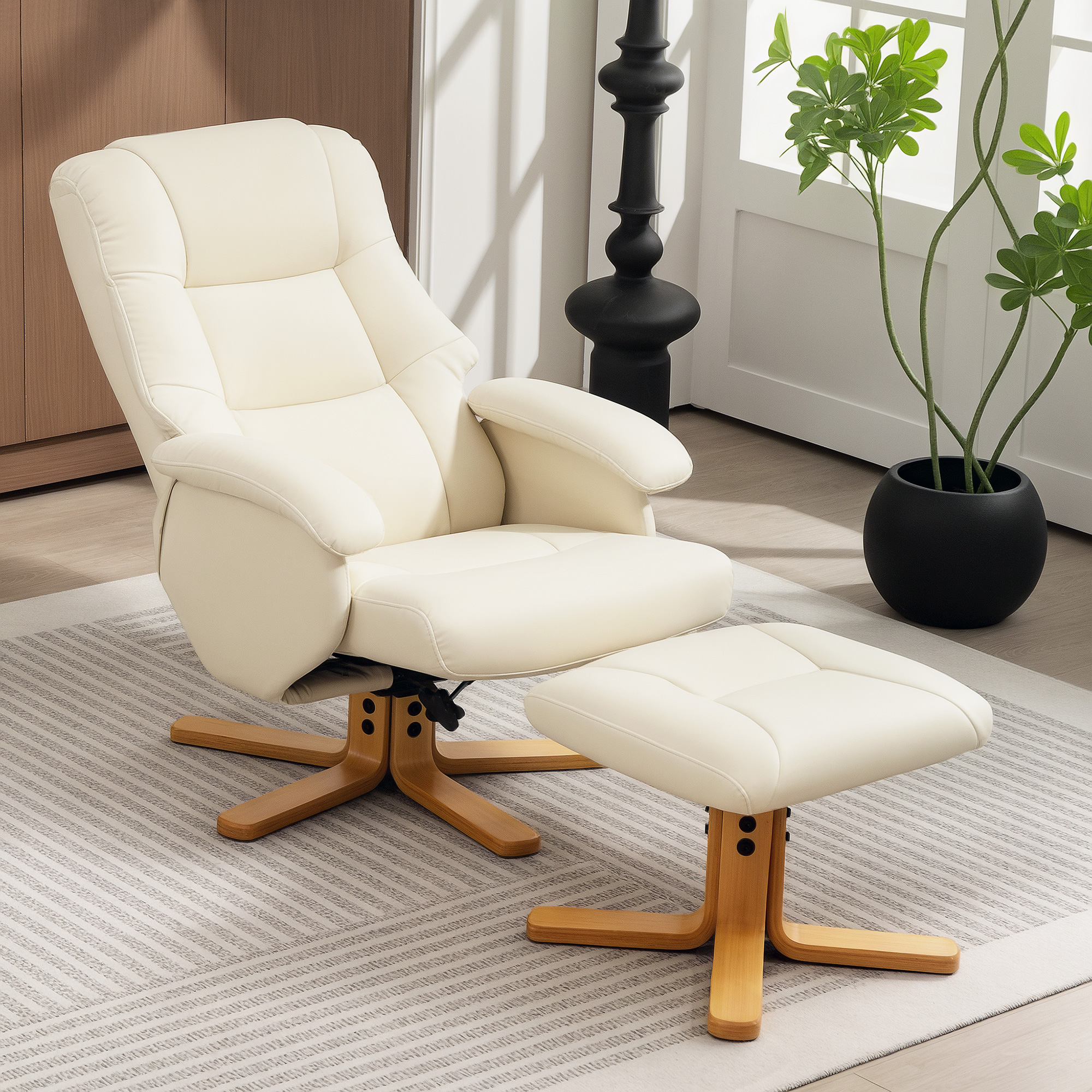 HOMCOM Relaxsessel mit Fußstütze Relaxstuhl drehbar 360° Neigung verstellbar Tragkraft 120 Kg creme