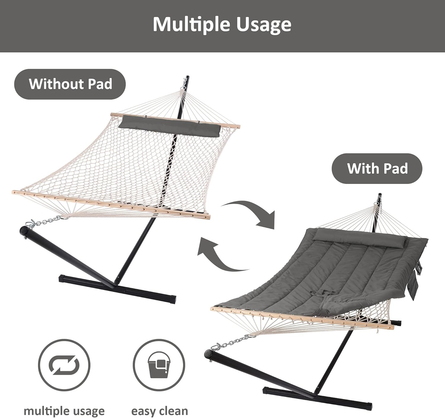 SUNCREAT Rope Hammock with Stand and Rain Cover