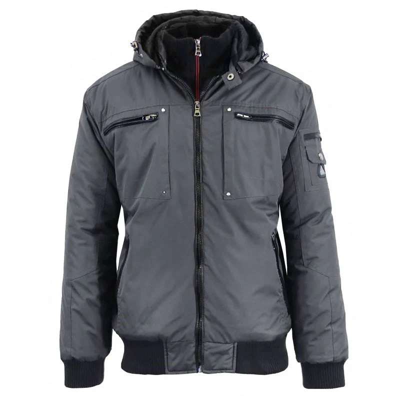 12 Pack Men's Heavyweight Motorcycle Bomber Jacket - Charcoal