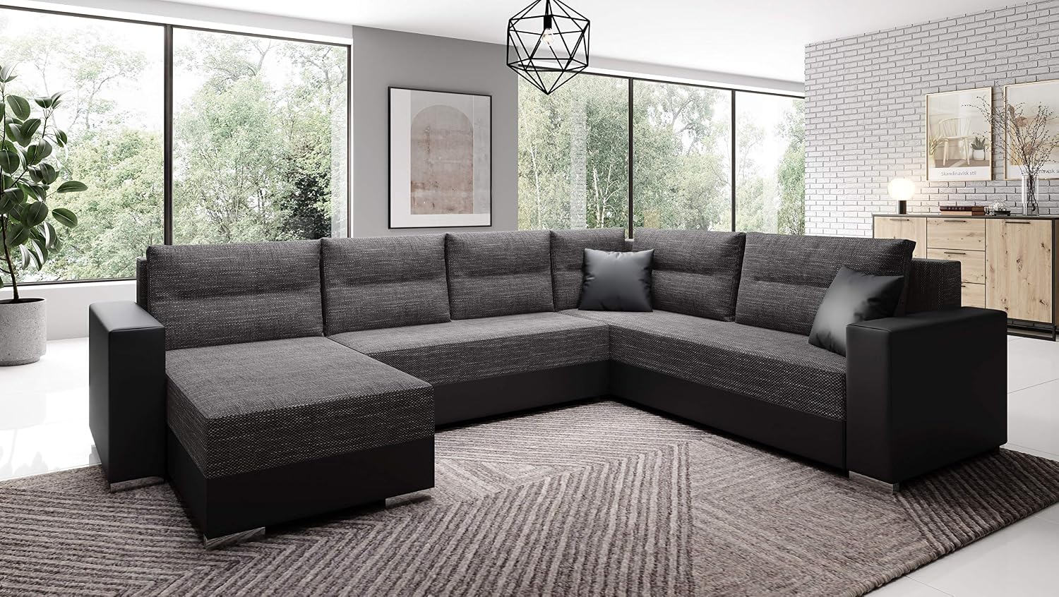 Generisch Captain Sofa Couch Garnitur Sofagarnitur U mit Schlaffunktion und Bettkasten Wohnlandschaft Breite 314 cm Höhe 90 cm Tiefe 217 cm Ottomane