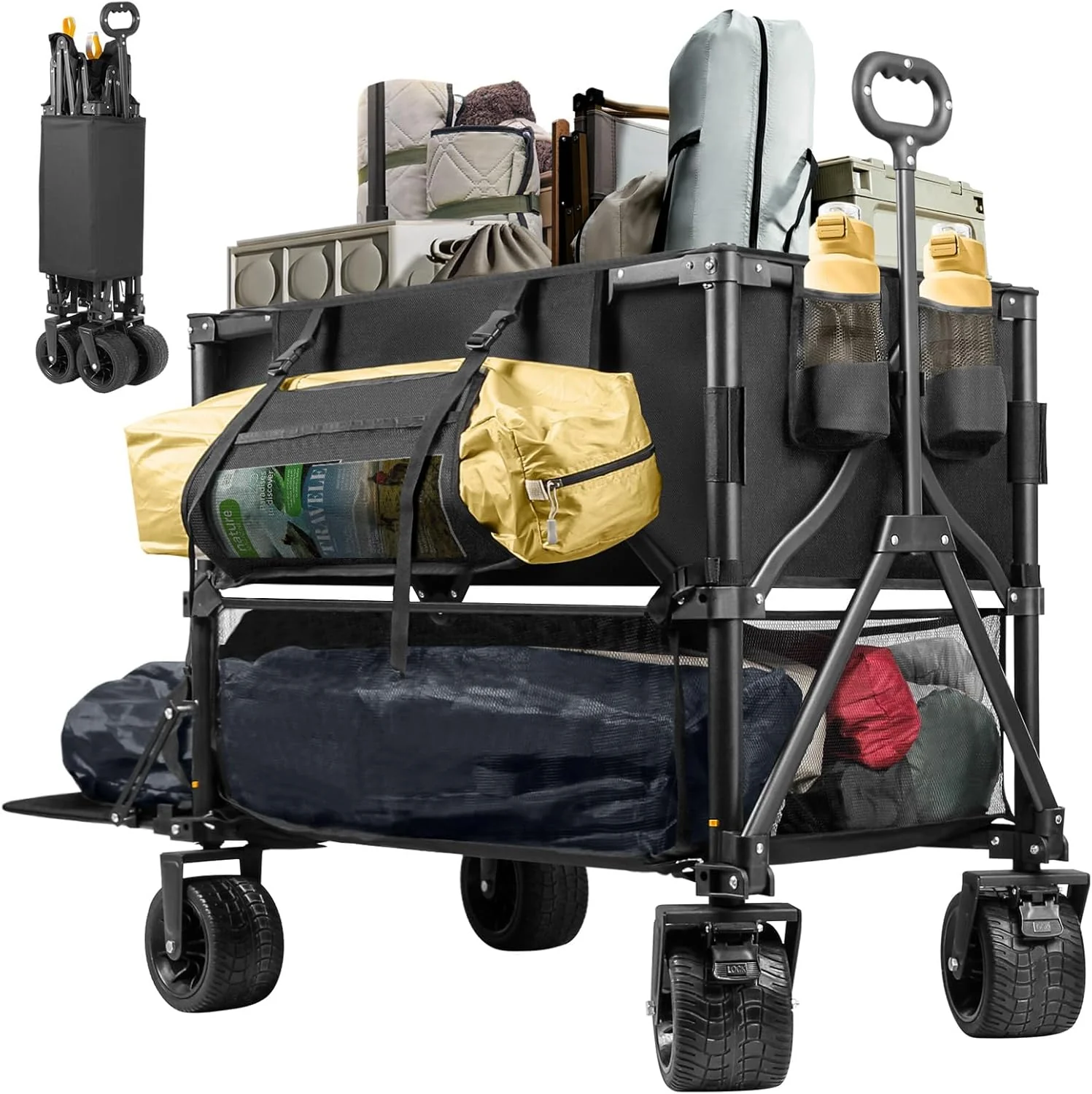 Double Decker Folding Wagon 600lb Capacity with Big Wheels
