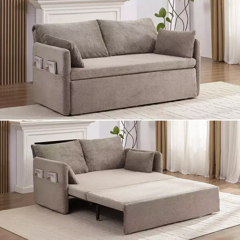 Convertible Sofa Bed with Adjustable Backrest, Bubble Fleece