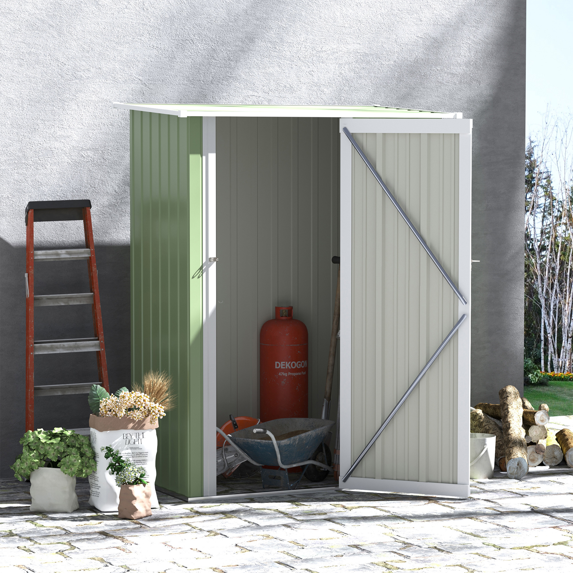 tuinhuisje met deur staal groen 142 x 84 x 189 cm