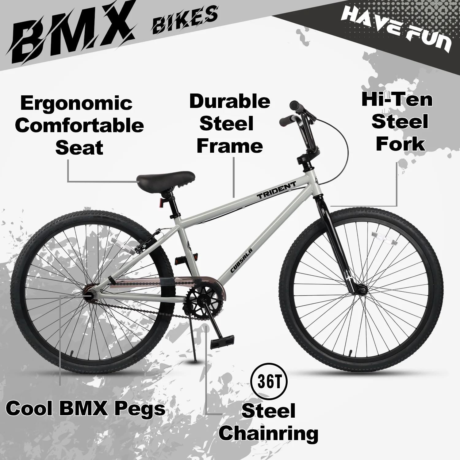 cubsala 24 Inch BMX Race Bike Trident Bicycles Beginner-Level to Advanced Riders with 2 Pegs Trick Cycling and Professional Riding, Black