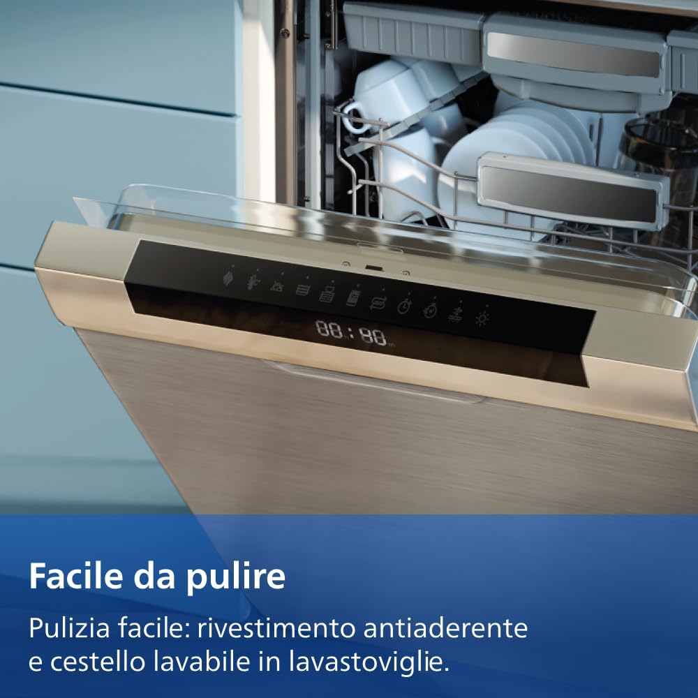 Philips Airfryer Serie 4000, Friggitrice ad Aria Doppio cestello Verticale da 10L, Tecnologia RapidAir, Funzione Sync, Rivestimento in ceramica no PFAS, Finestre, 45% più piccola (NA460/00)