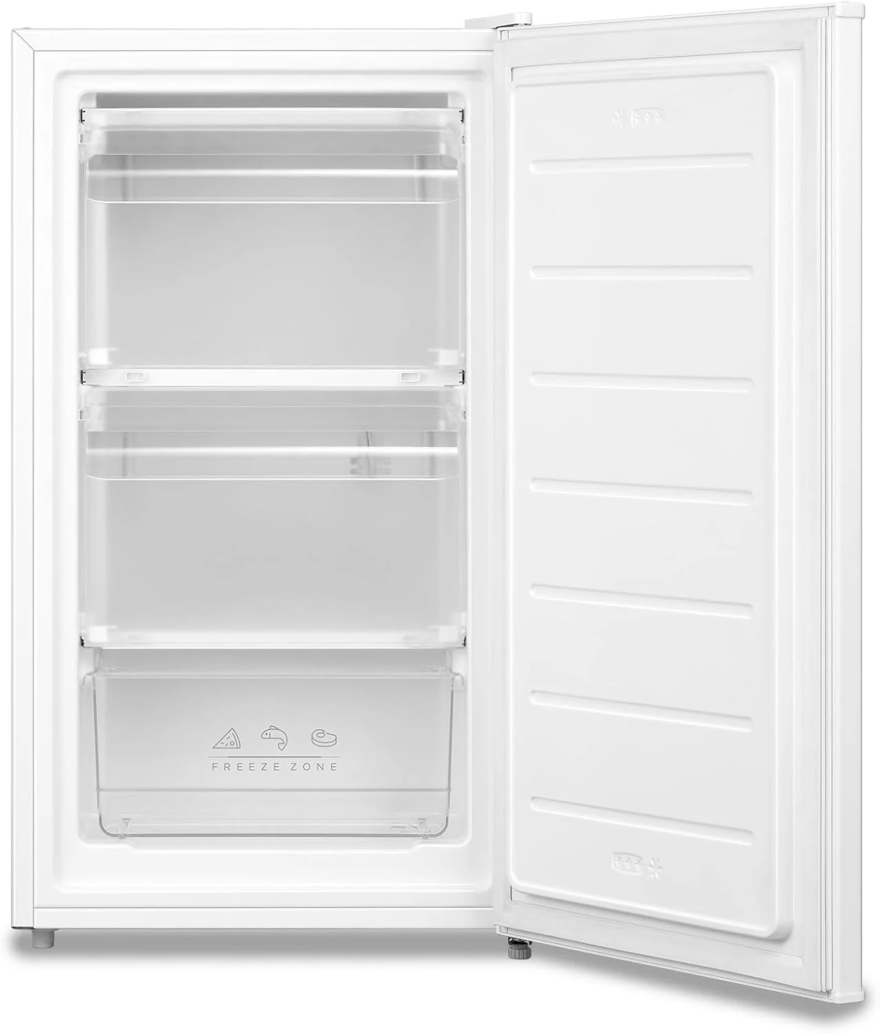 COMFEE' RCU60WH2(E) 60L Gefrierschrank senkrecht mit Schubladen, 3x Gefrierschublade, Eintür, einstellbare Temperatur, umkehrbare Tür, leise, Weiß