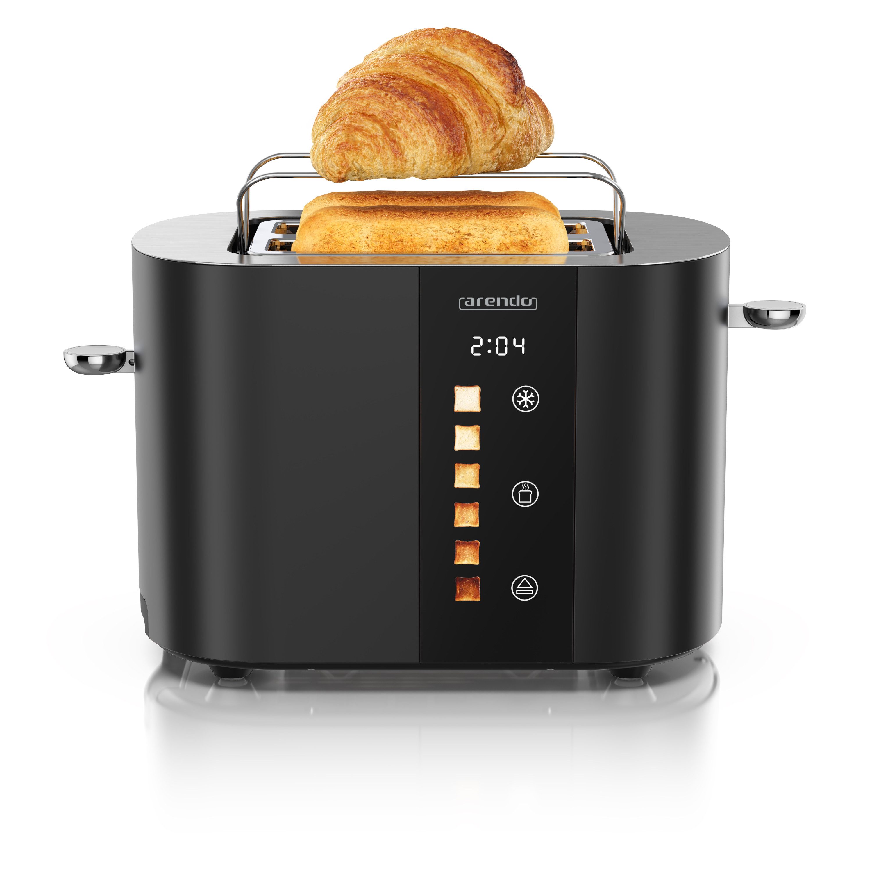 Toaster Edelstahl, Kurzschlitz, Touch Display, Restzeit & Bräunungsgradanzeige