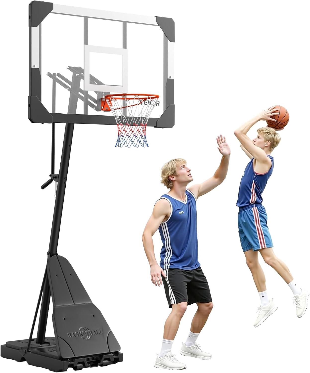 VEVOR Canestro da Basket Portatile Altezza Massima 3,05 m, Regolabile Manualmente, Sistema da Basket con Tabellone in PC da 1117,6 mm, Set di Tabelloni per Sistema per Cortili, Scuole