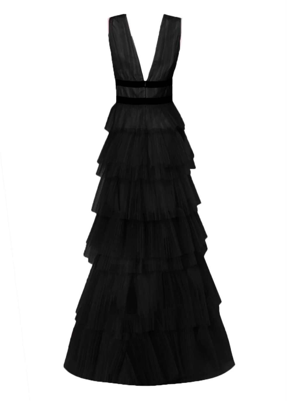 Eliza Black Plunging Neck Layered Tulle Maxi Dress �C Evening Gown