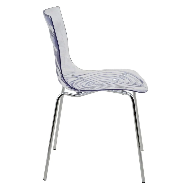 Acrylic Dining Chair with Chrome Legs Modern Accent Side Chair Water Ripple Design Seats