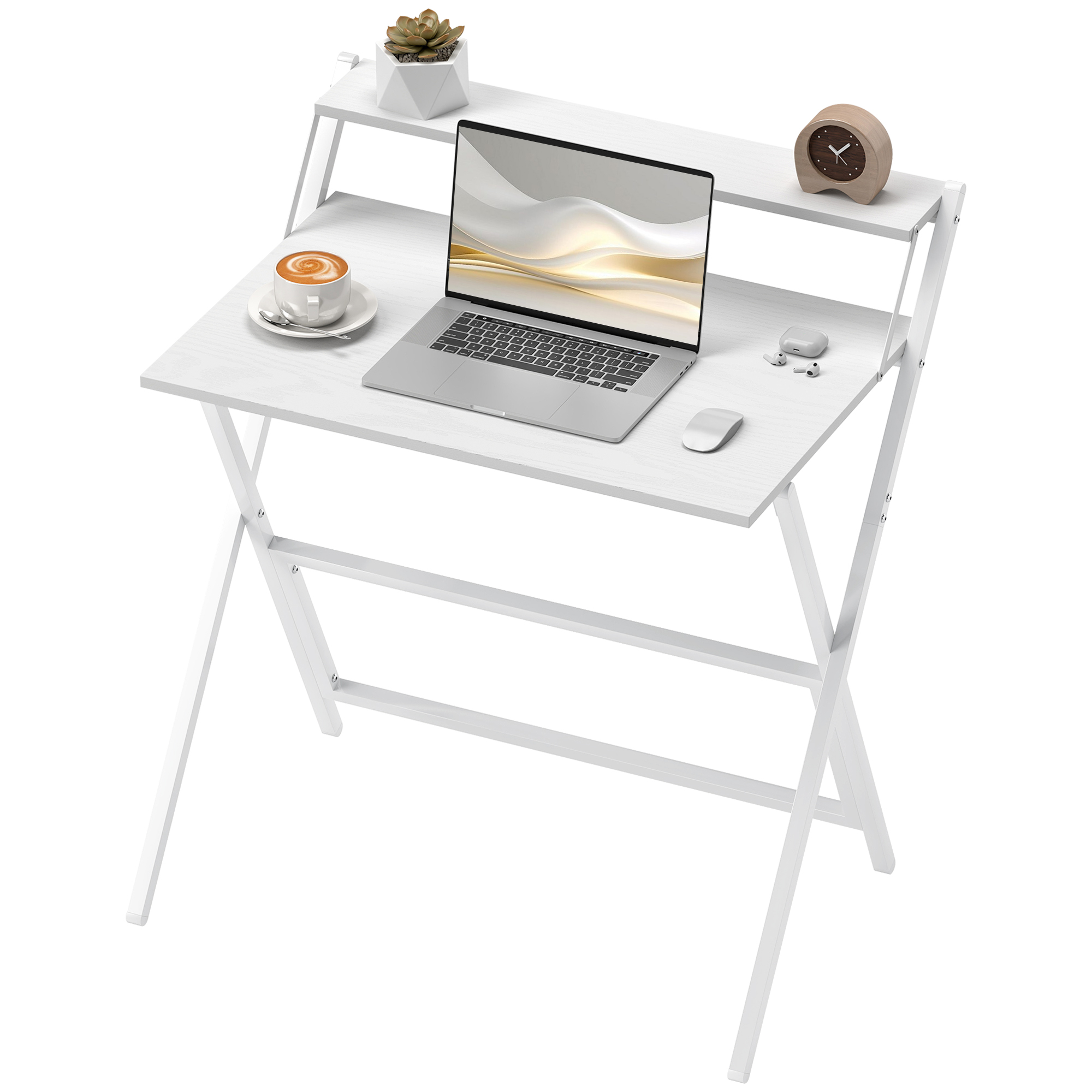 HOMCOM Klappbarer Schreibtisch 75,5 x 50 cm mit Ablagefach für Schlafzimmer, kleine Räume, Weiß