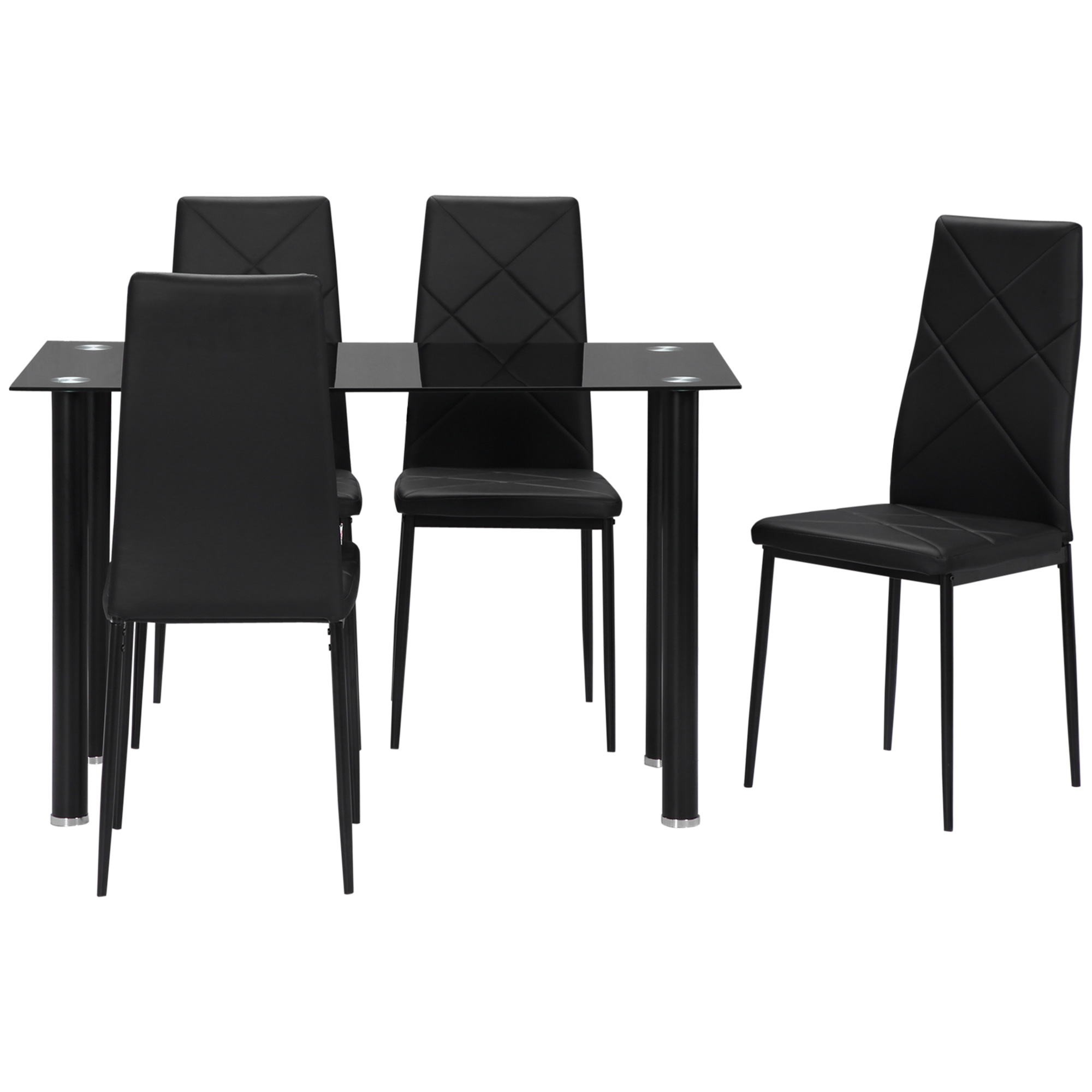 HOMCOM Esstisch-Set mit 4 Stühlen gehärtete Glasplatte, Stahlfüße, für Küche Wohnzimmer Schwarz