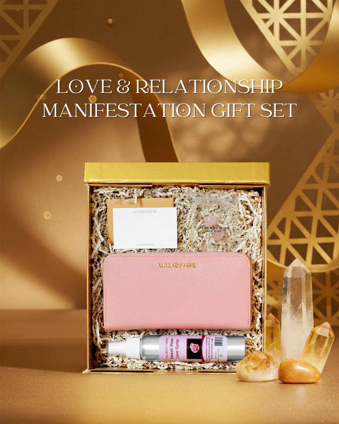 Love & Relationship Manifestation Gift Set �C Wallet, Crystals & Spray
