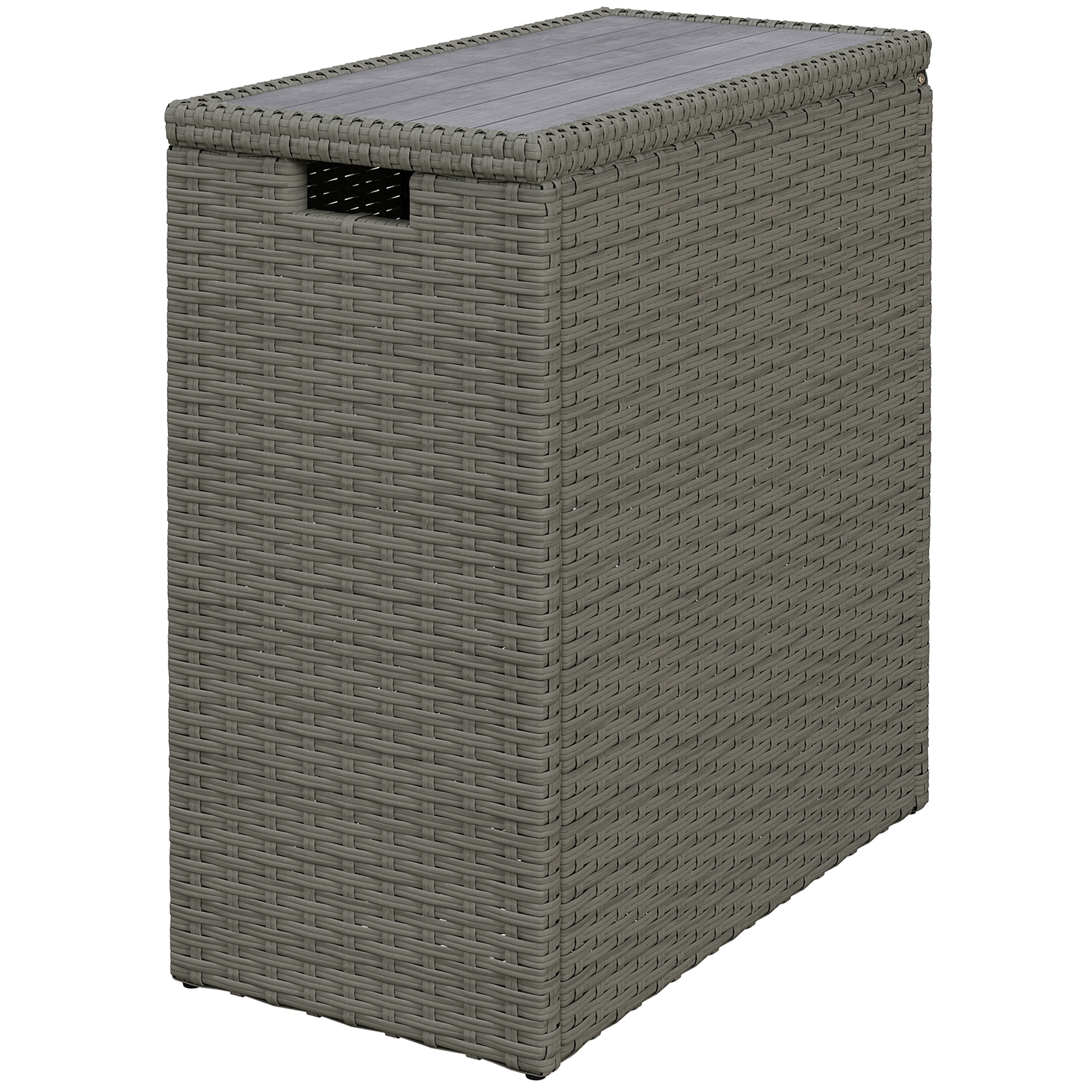 Outsunny Gartenbox aus Polyrattan, 66 L Aufbewahrungsbox mit Akazienholz-Lamellenplatte 28 x 55 x 60 cm, Grau