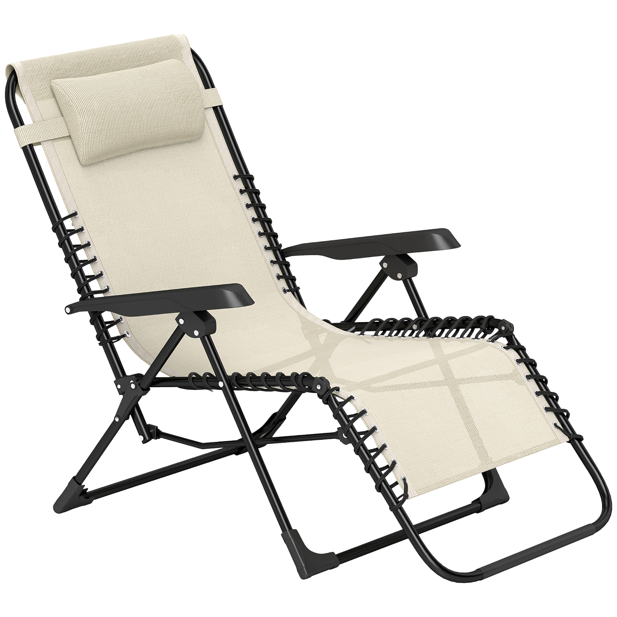 Outsunny Sonnenliege klappbar Gartenliege mit Kopfkissen, 5-Fach verstellbare Rückenlehne bis 120 kg belastbar Beige