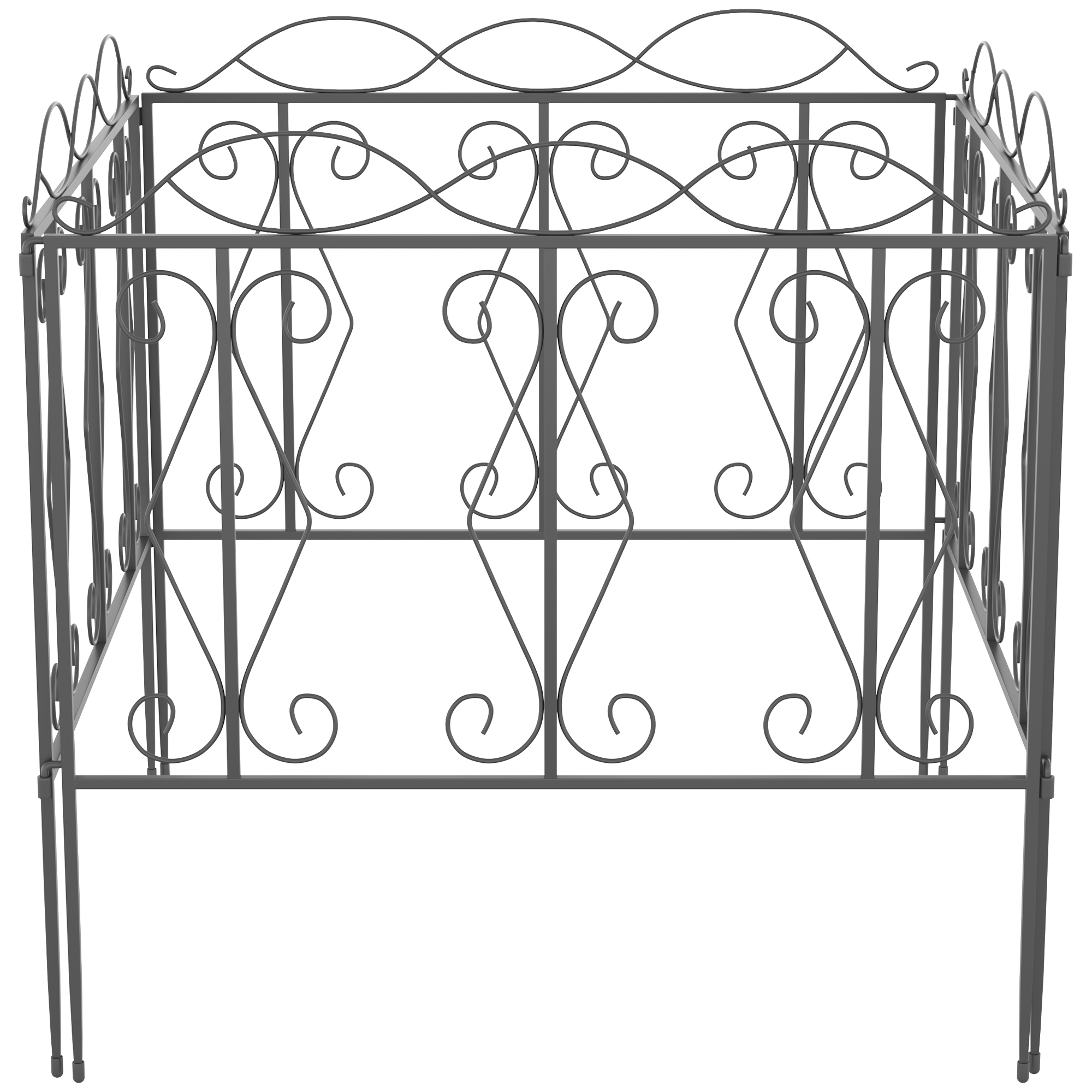 Outsunny Set aus 4 dekorativen Gartenzäunen aus schwarzem Metall mit Verzierungen - 252 x 62 cm schwarz