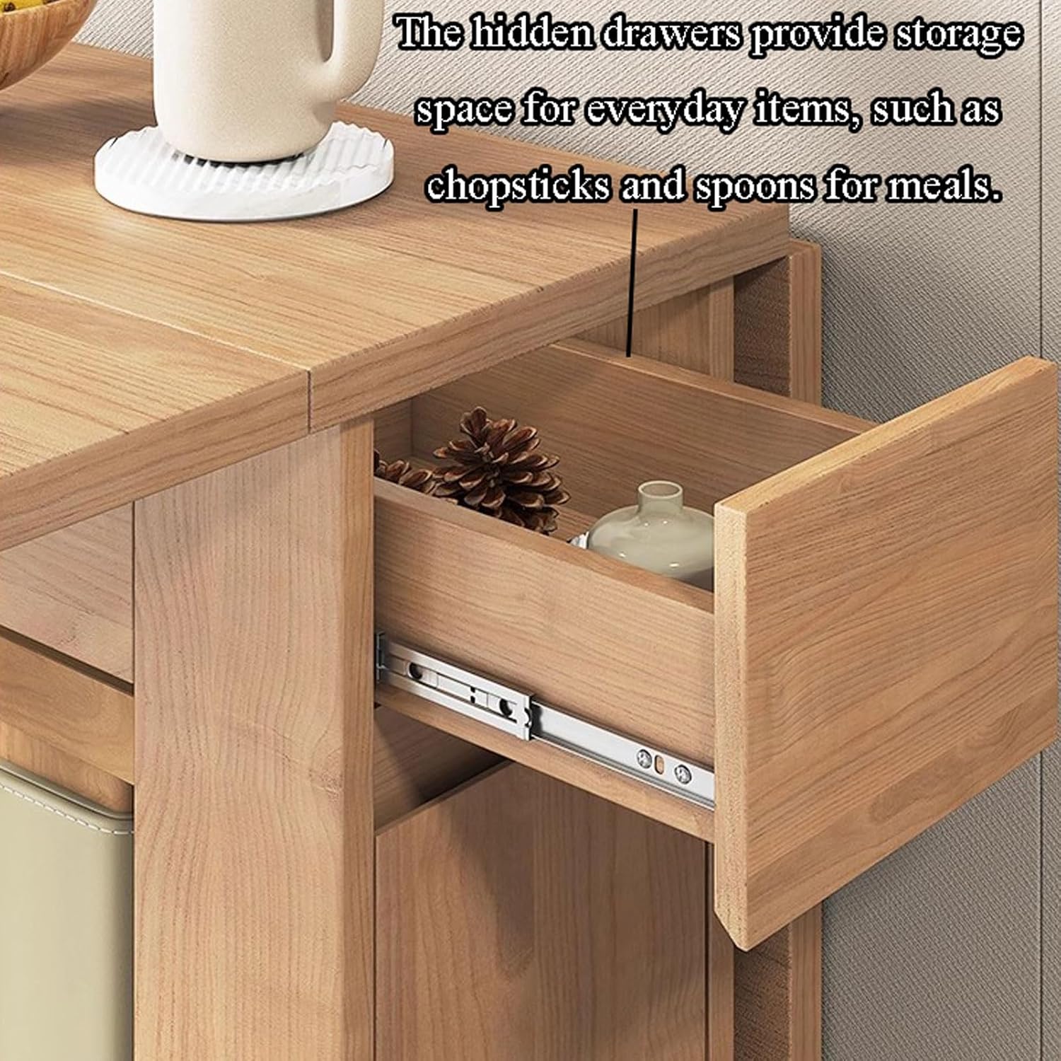 Zusammenklappbares Esstisch-Set, ausziehbarer Esstisch aus Holz mit Stauraum und Rollen, platzsparend, multifunktional, faltbar, Küchentische für kompakte Wohnung, Zuhause, Esszimmer