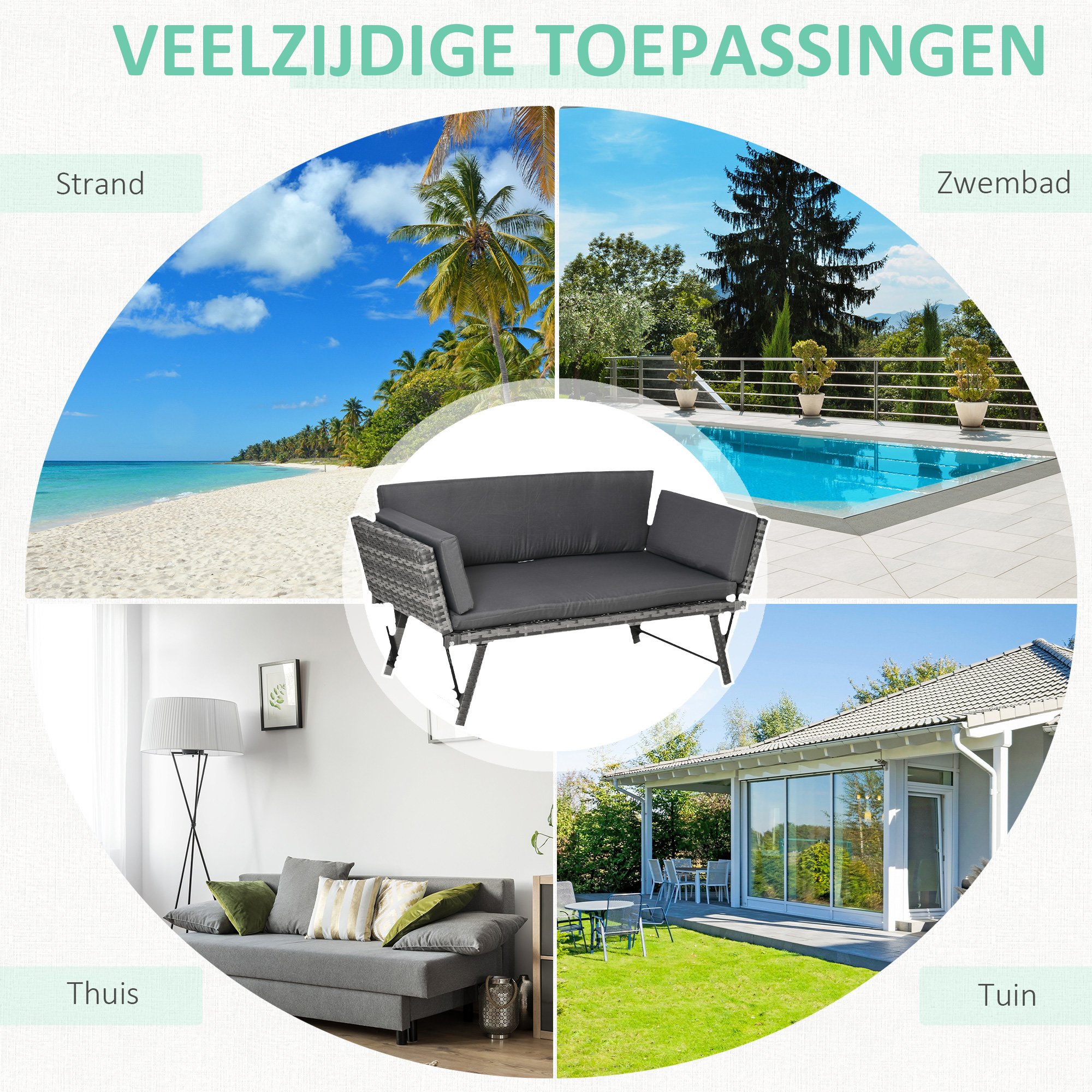 2-zits tuinbank met opklapbare armleuningen, grijs 129 x 66 x 67 cm
