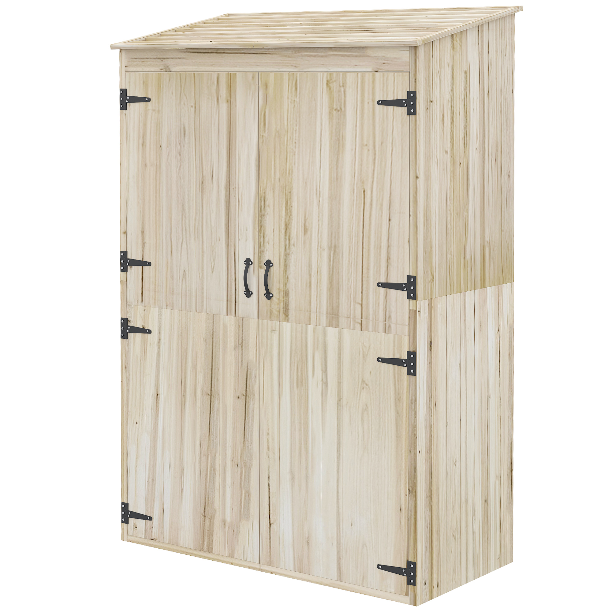 Outsunny Gartenhaus Holzschrank 2 Regale 2 Türen schräges Dach 120 x 57 x 183 cm Naturholz