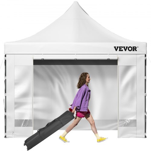 VEVOR Pavillon Faltpavillon 3x3m Faltpavillon 240g PVC-beschichtetes Polyester Pop-Up-Pavillon 1,95-2,13m Einstellbar Partyzelt Festzelt Strandzelt Weiß
