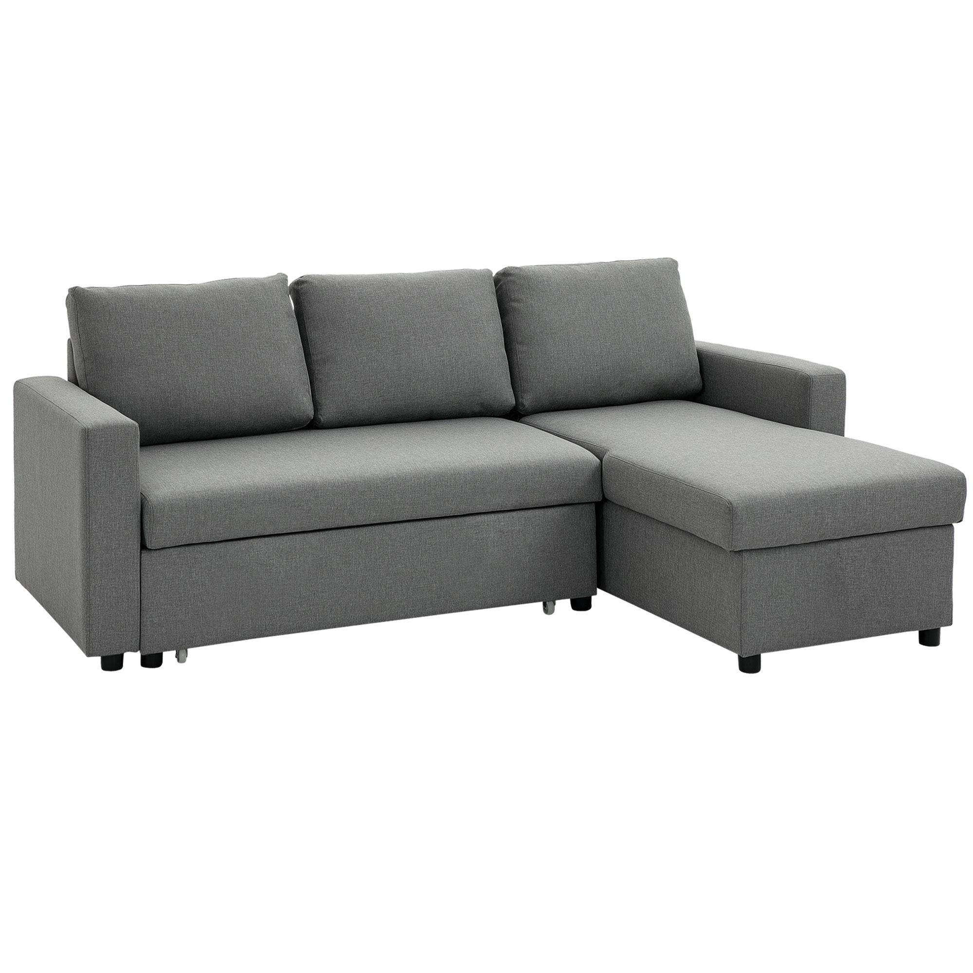 HOMCOM Ecksofa mit Schlaffunktion Stauraum Eckcouch mit Bettkasten Chaiselongue Schlafsofa Stoffsofa L-Form Leinen-Touch Hellgrau 211,5 x 146 x 85 cm