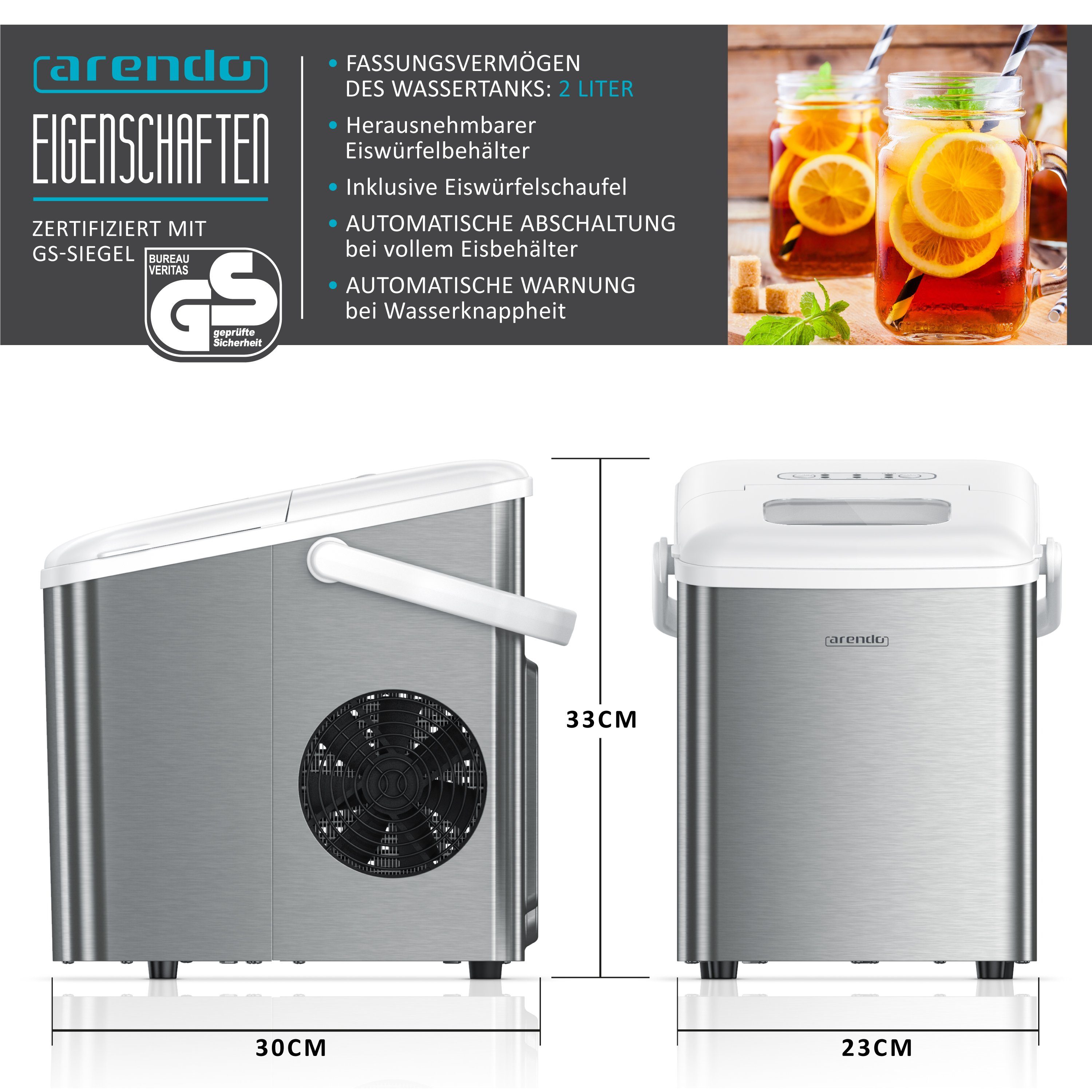 Eiswürfelmaschine 120W mit 1,5L Behälter, Eiswürfelbereiter, 9 Eiswürfel in 9 Minuten